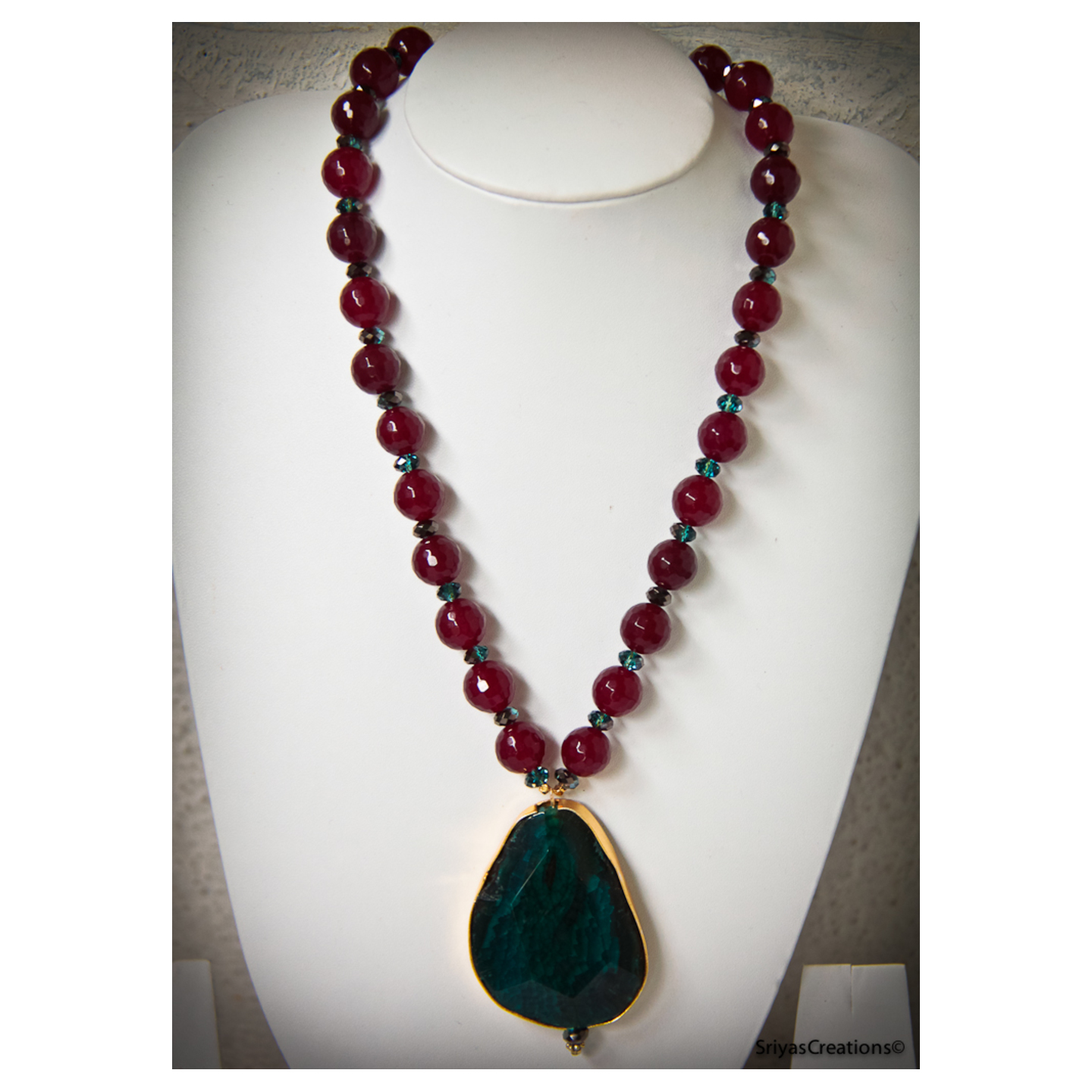 Blue Red Agate Statement Handmade Necklace