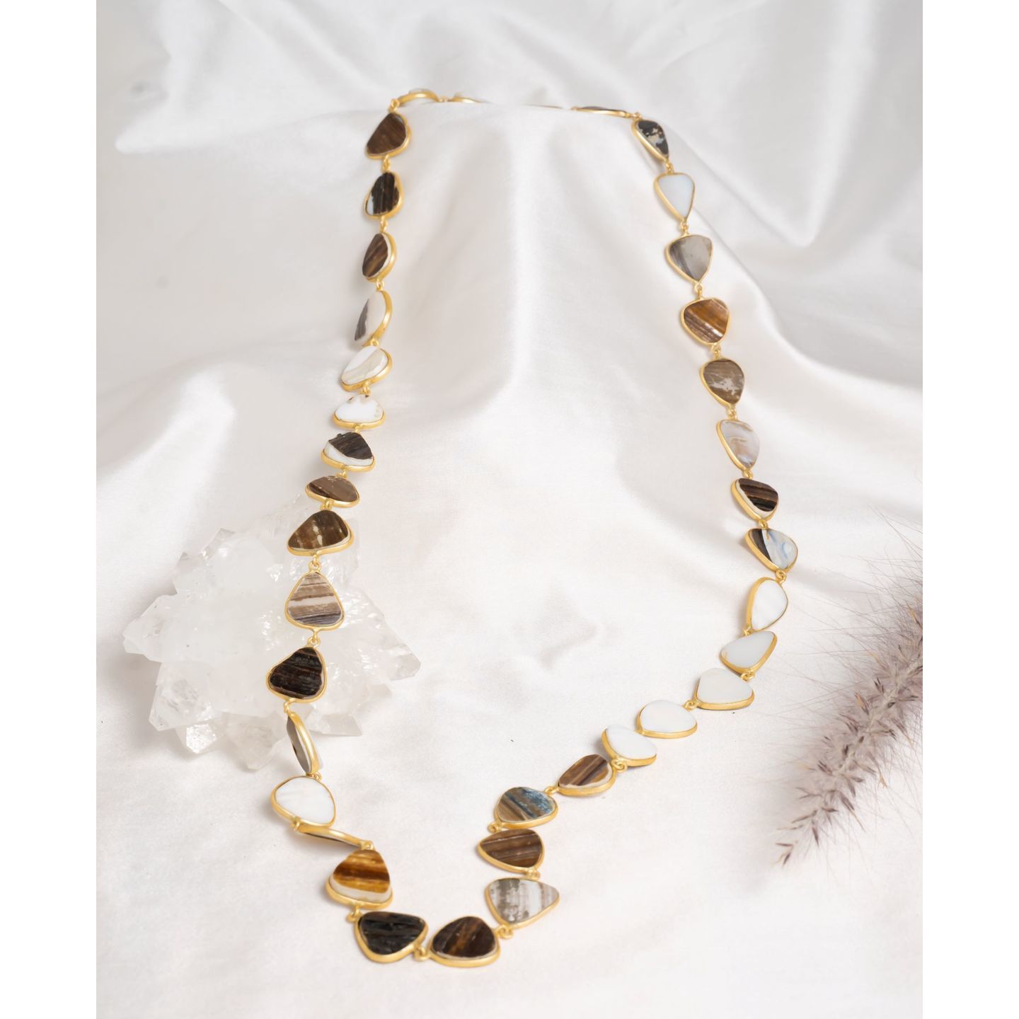 Mother Of Pearl Long Gold Tone Necklace