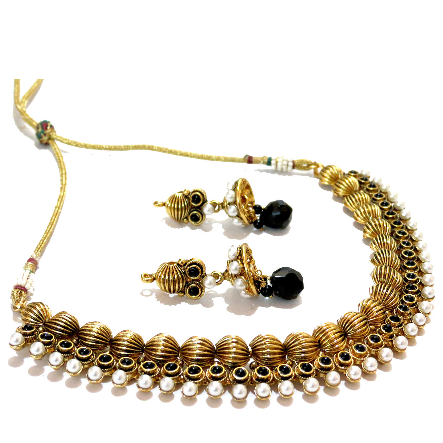 Three Layered Ensembled Necklace Set - Black
