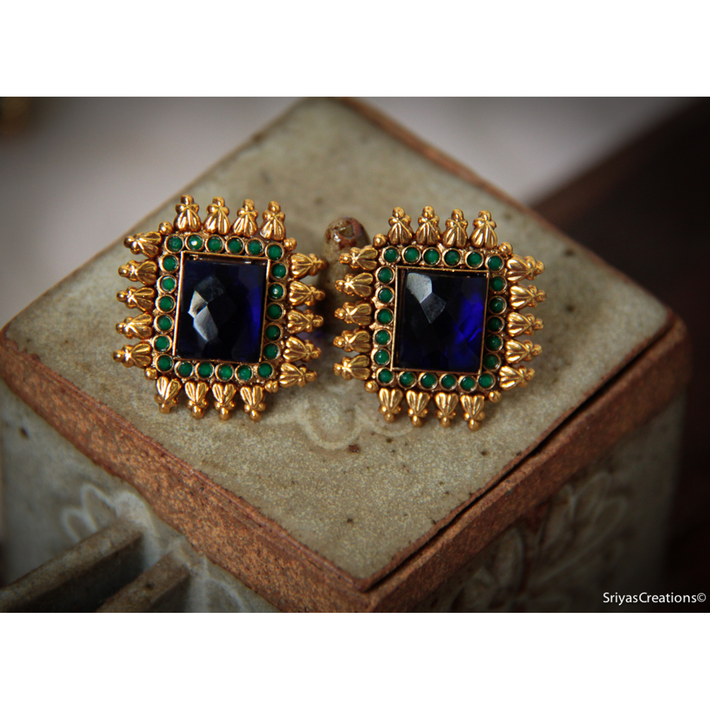 Blue Green Gold Square Stud