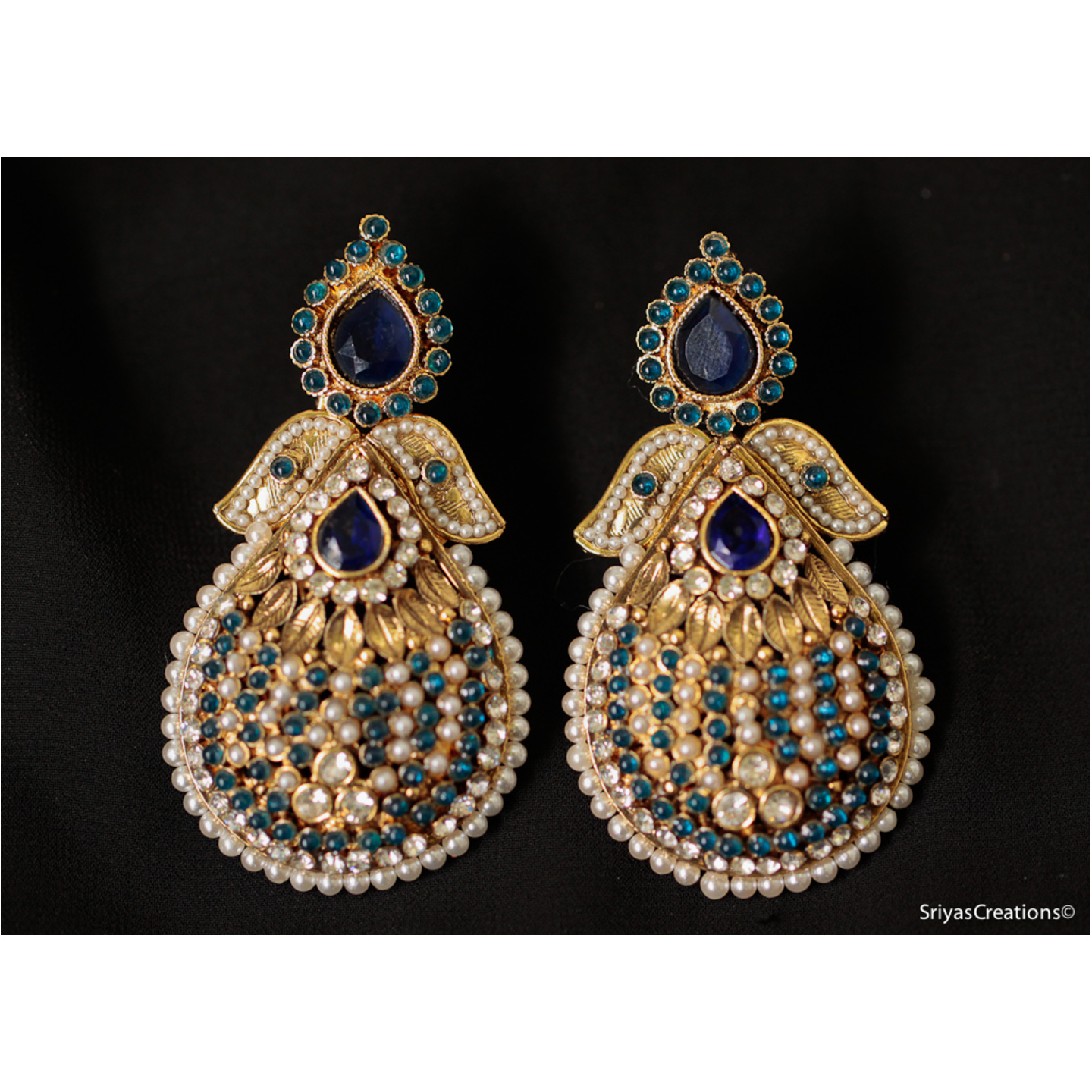 Blue Drop Leaf Earrings