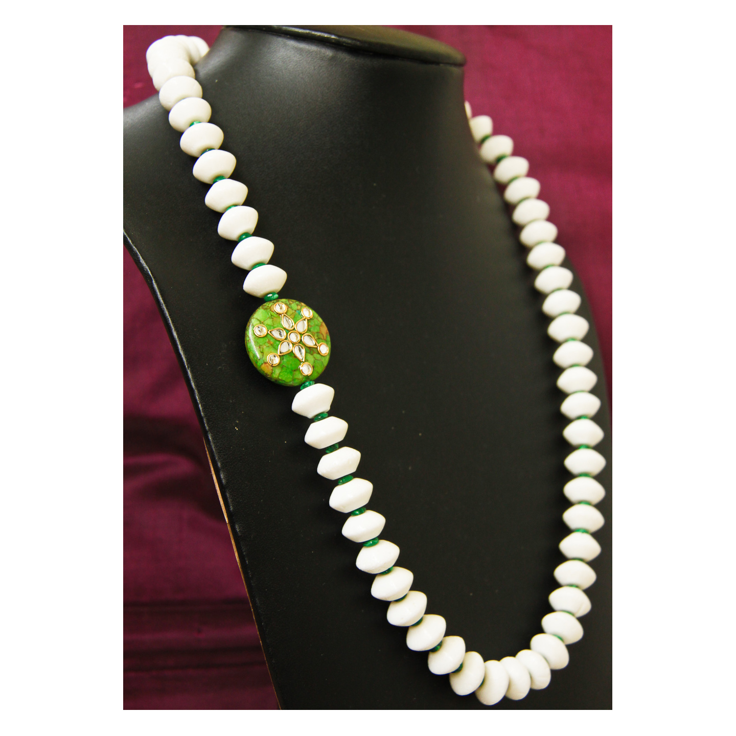 White & Green Kundan Necklace