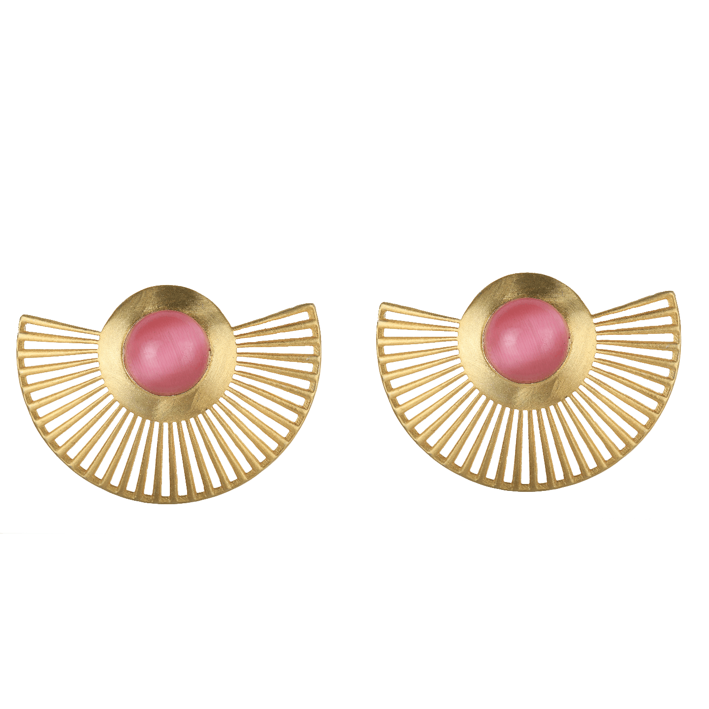 Stone Studded Fan Shaped Earrings - Pink