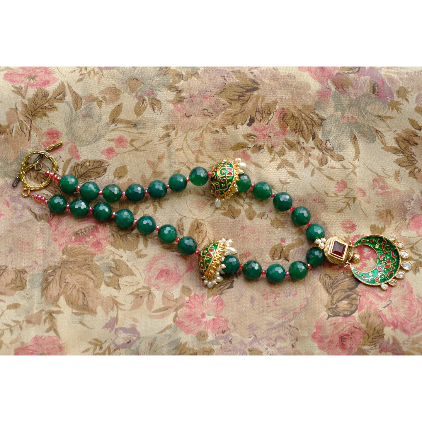Green Agate Jumka Necklace  Earrings