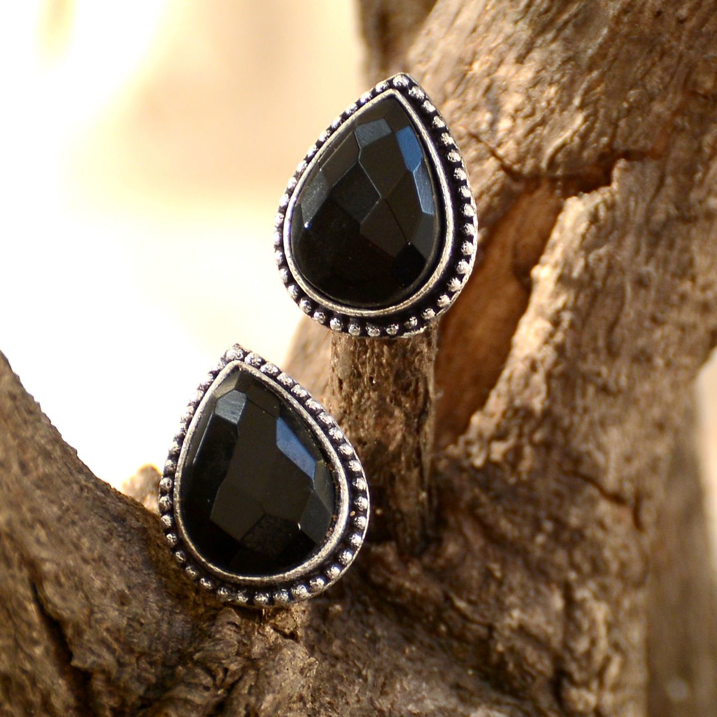 Black Silver Tone Drop Ear Top