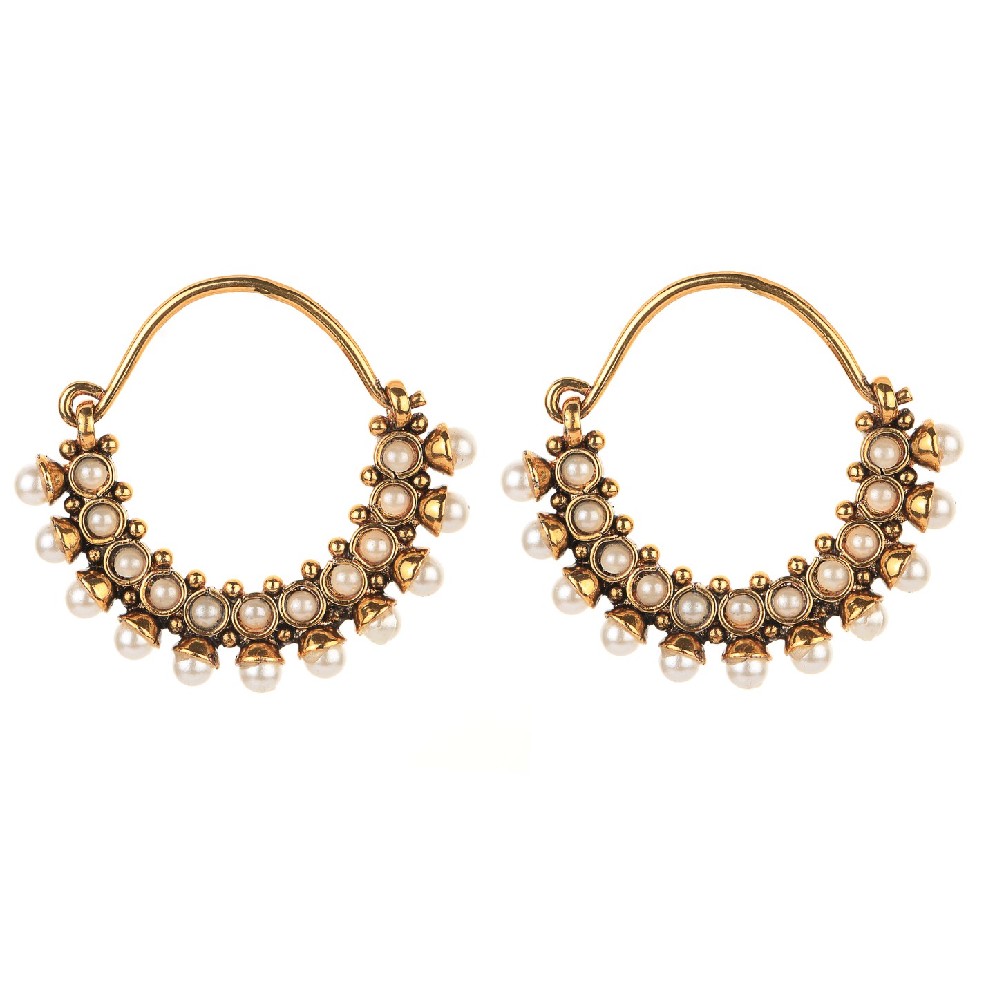 Round Stone Studded Hoops - Pearl