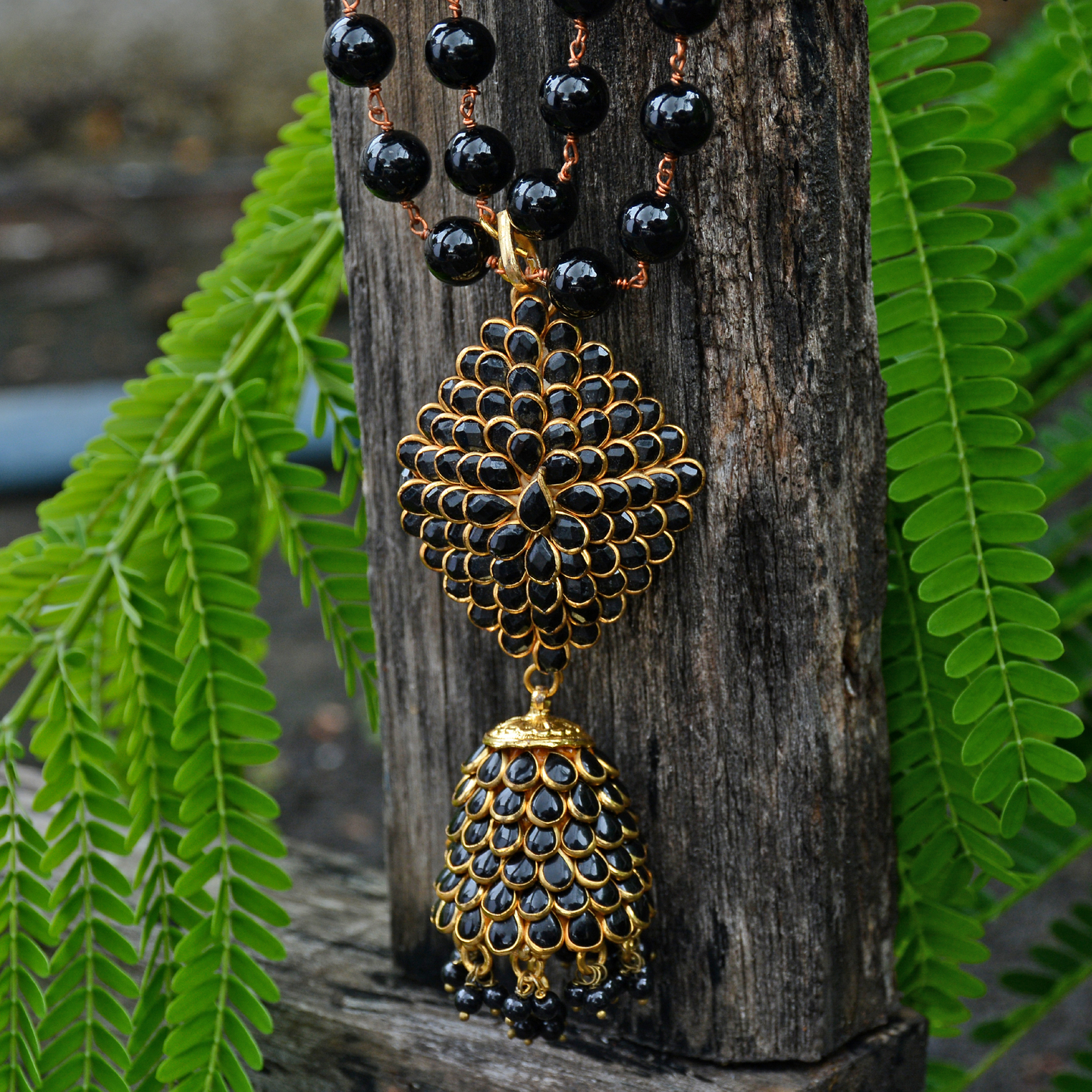 Black Pachi Two Layer Beaded Necklace