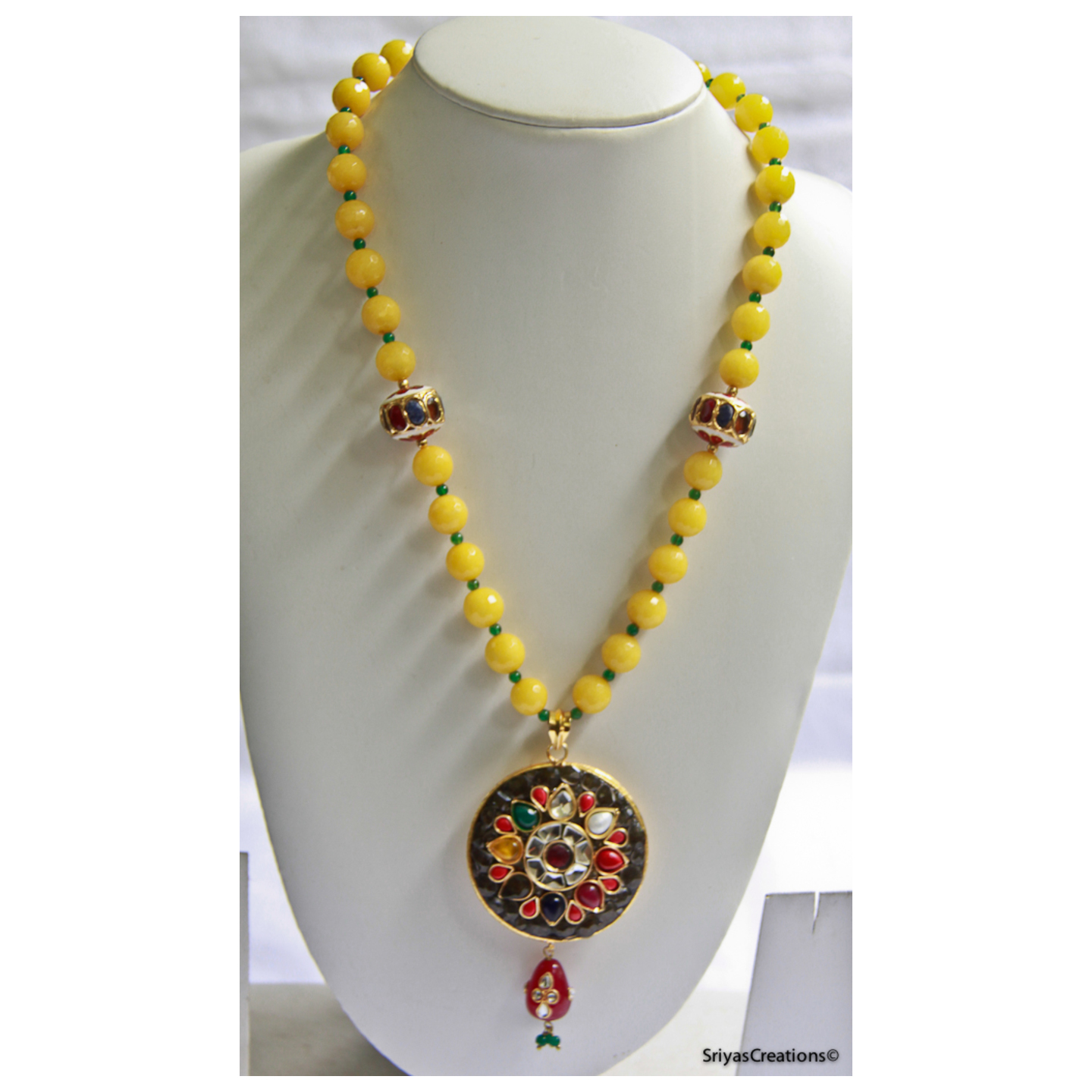 Yellow, Red & Green Multi Pendant Necklace Set