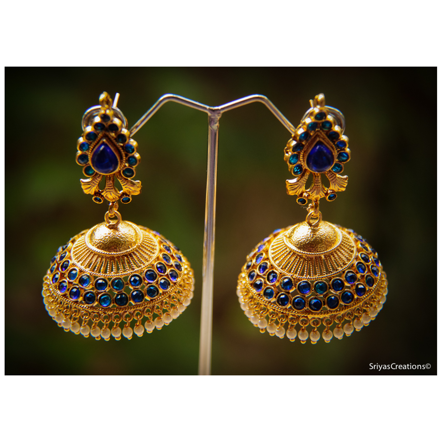 Blue Drop & Stone Studded Jhumka