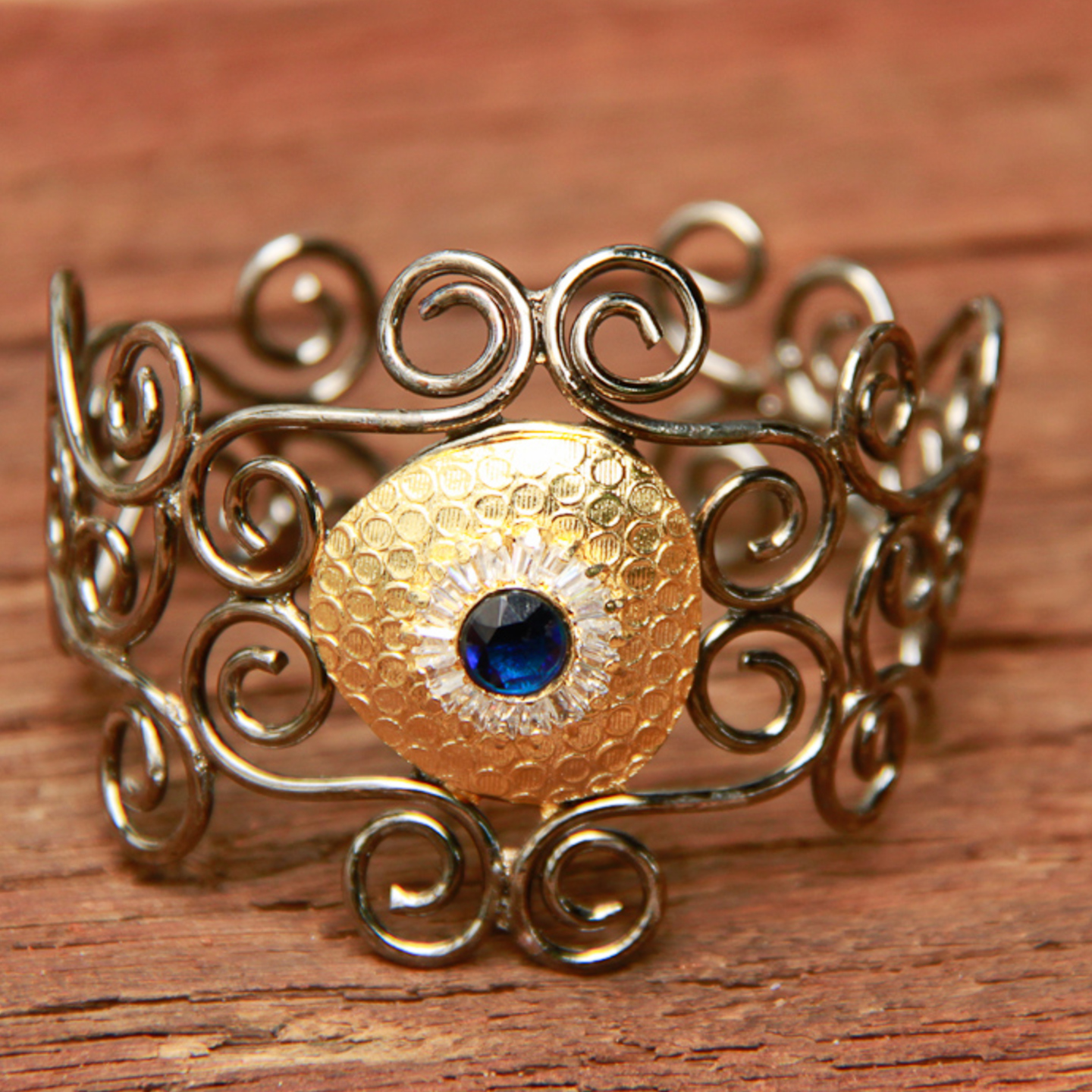 Blue AD Silver Gold Light Weight Kada