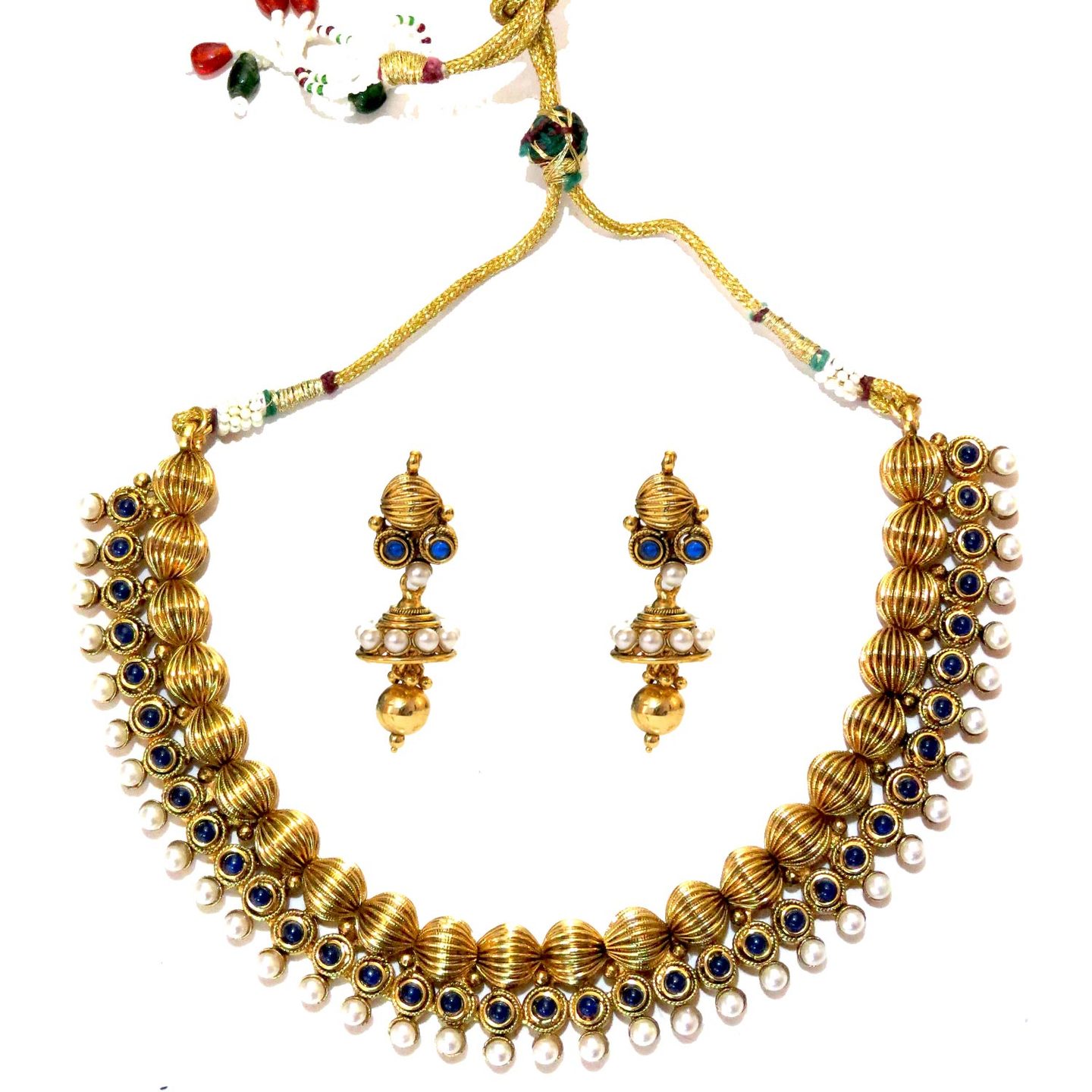 Three Layered Ensembled Necklace Set - Blue