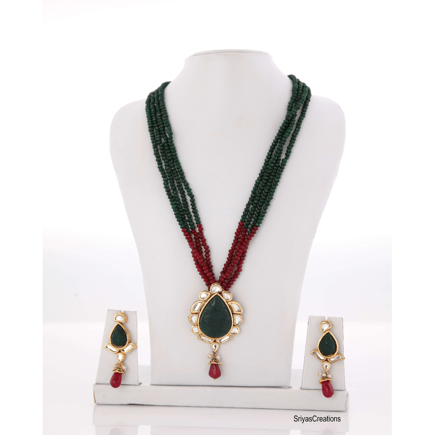 Green Kundan Multi Layered Handmade Necklace Set