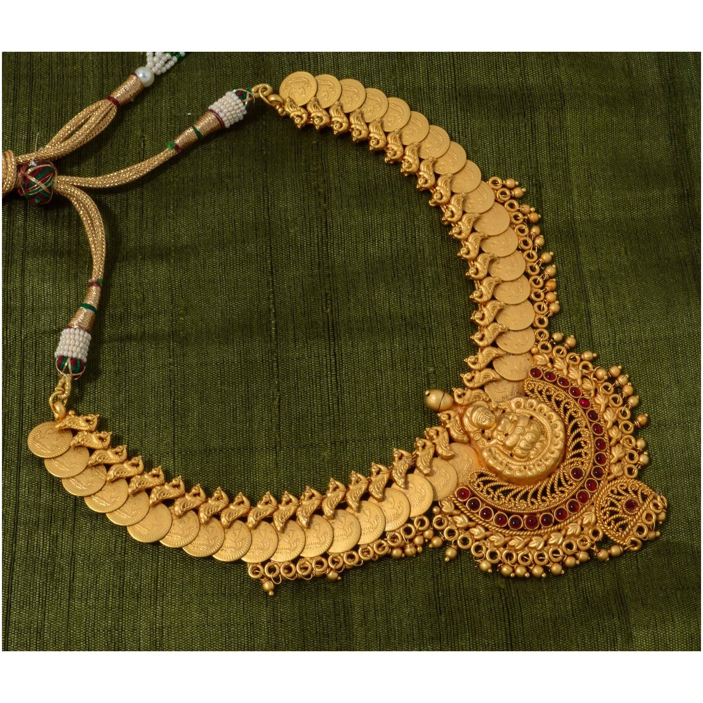 Red Lakshmi Coin Necklace Set - Wedding Collections