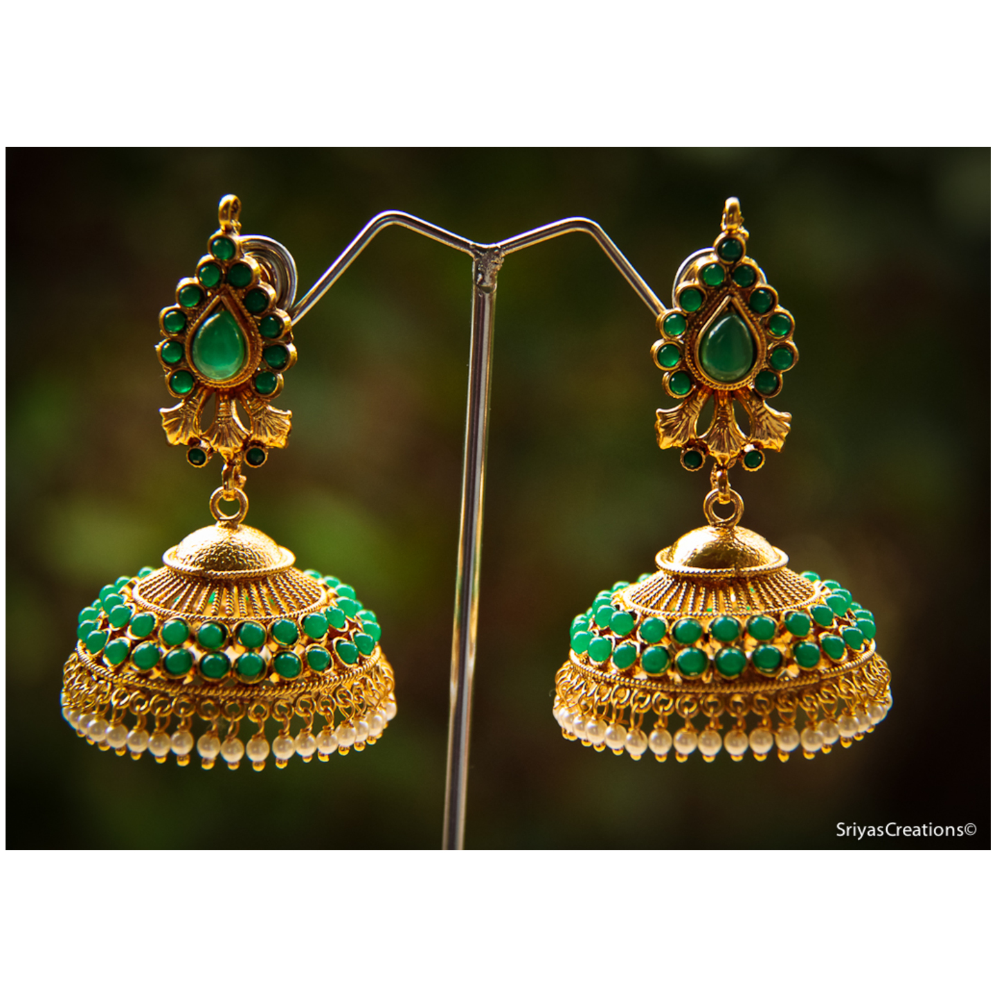 Green Drop & Stone Studded Jhumka