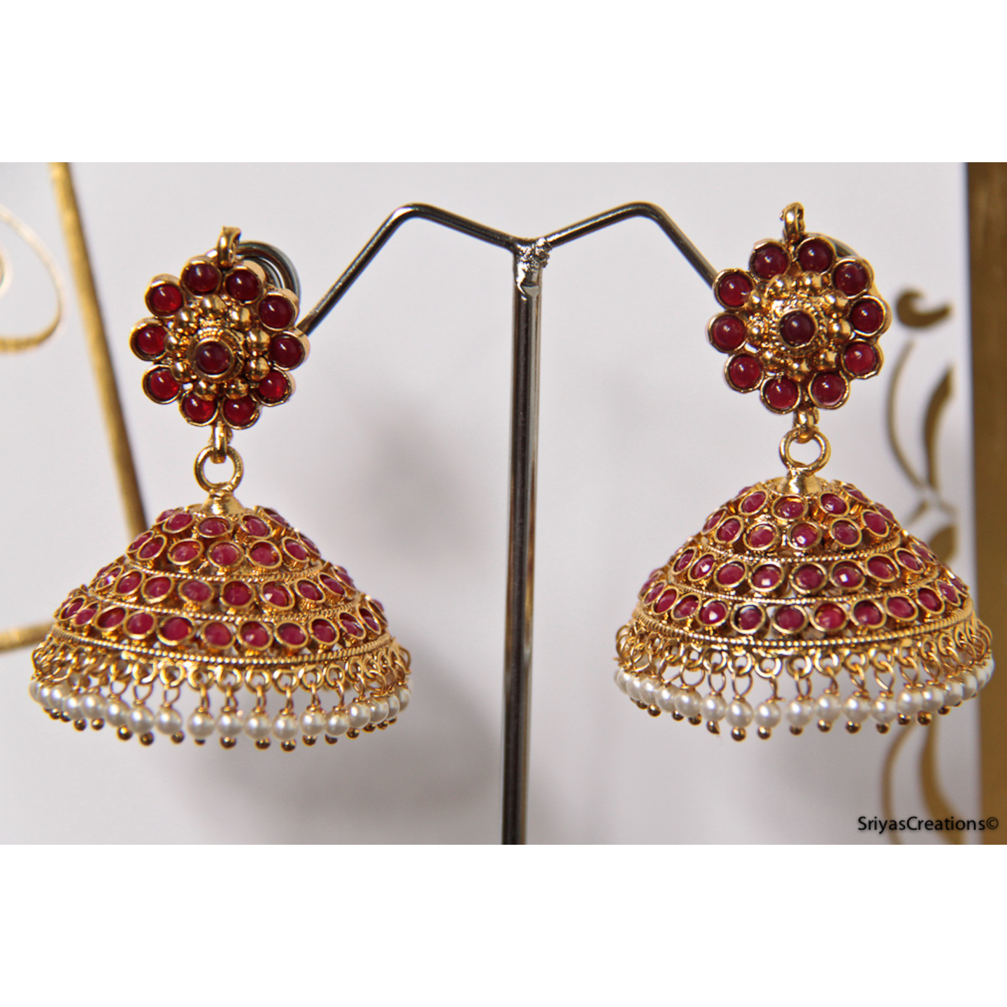 Red Round & Stone Studded Jhumka