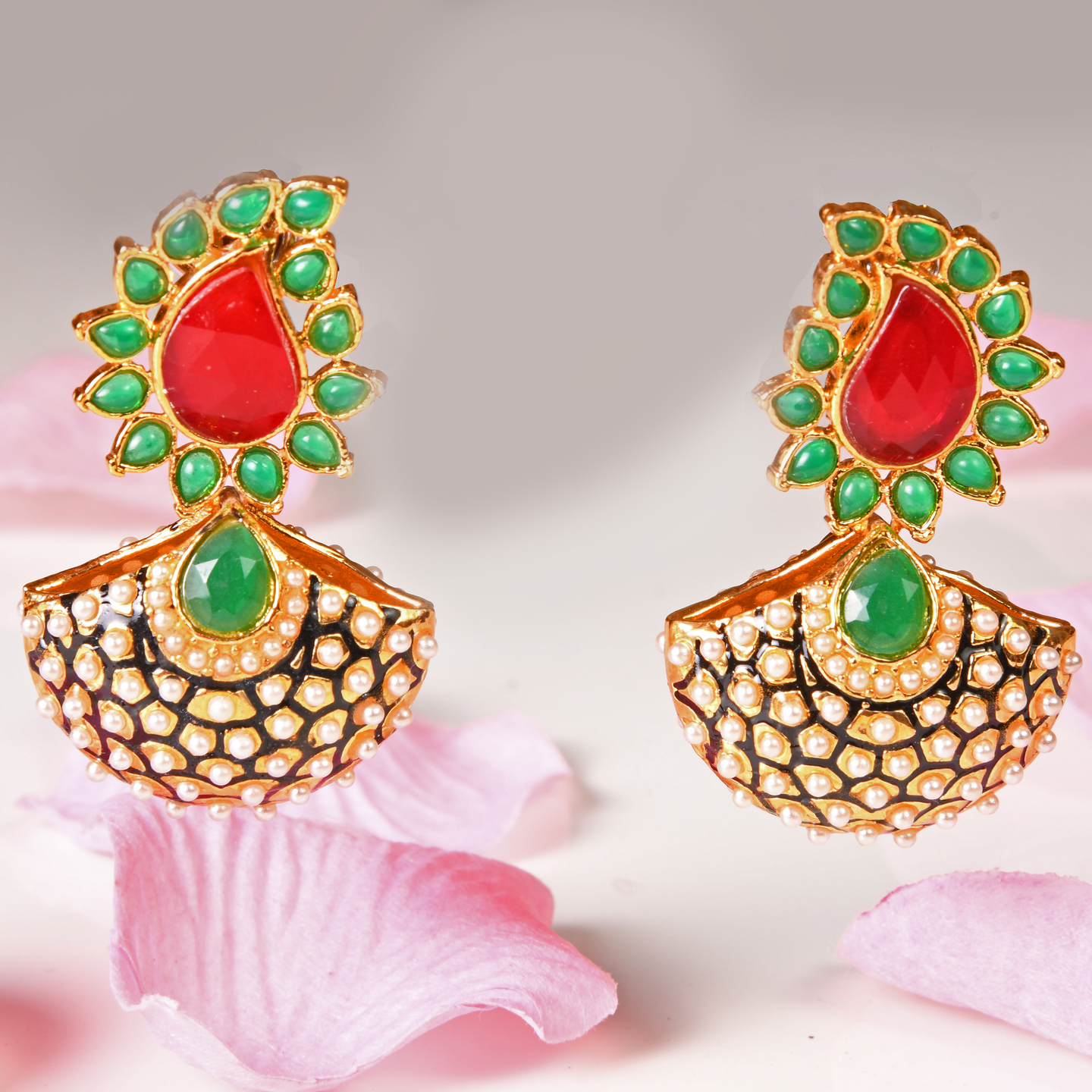 Pearl Stone Studded Paisely Drop Earring - Multi