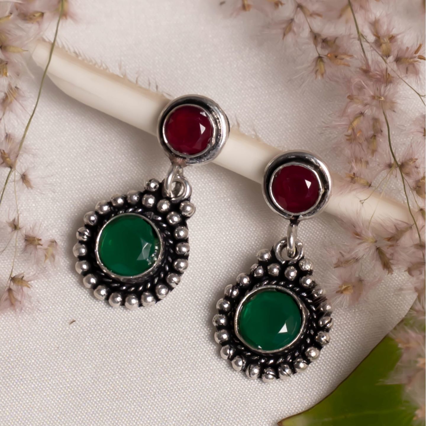 Green Red Round Danglers