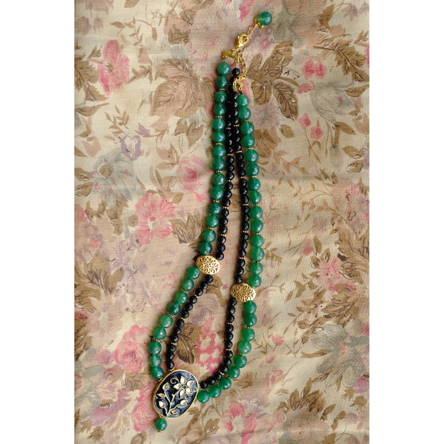 Green & Black Agate and Kundan  Necklace & Earring