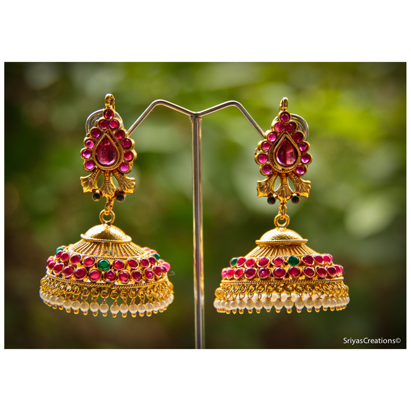 Red Drop & Multi Stone Studded Jhumka