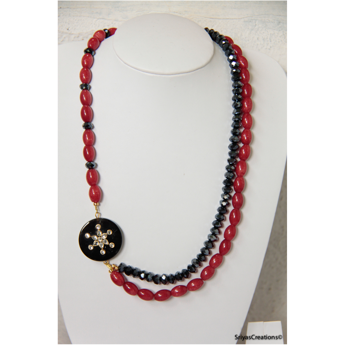 Red Black Two Layer Moppu Necklace Set