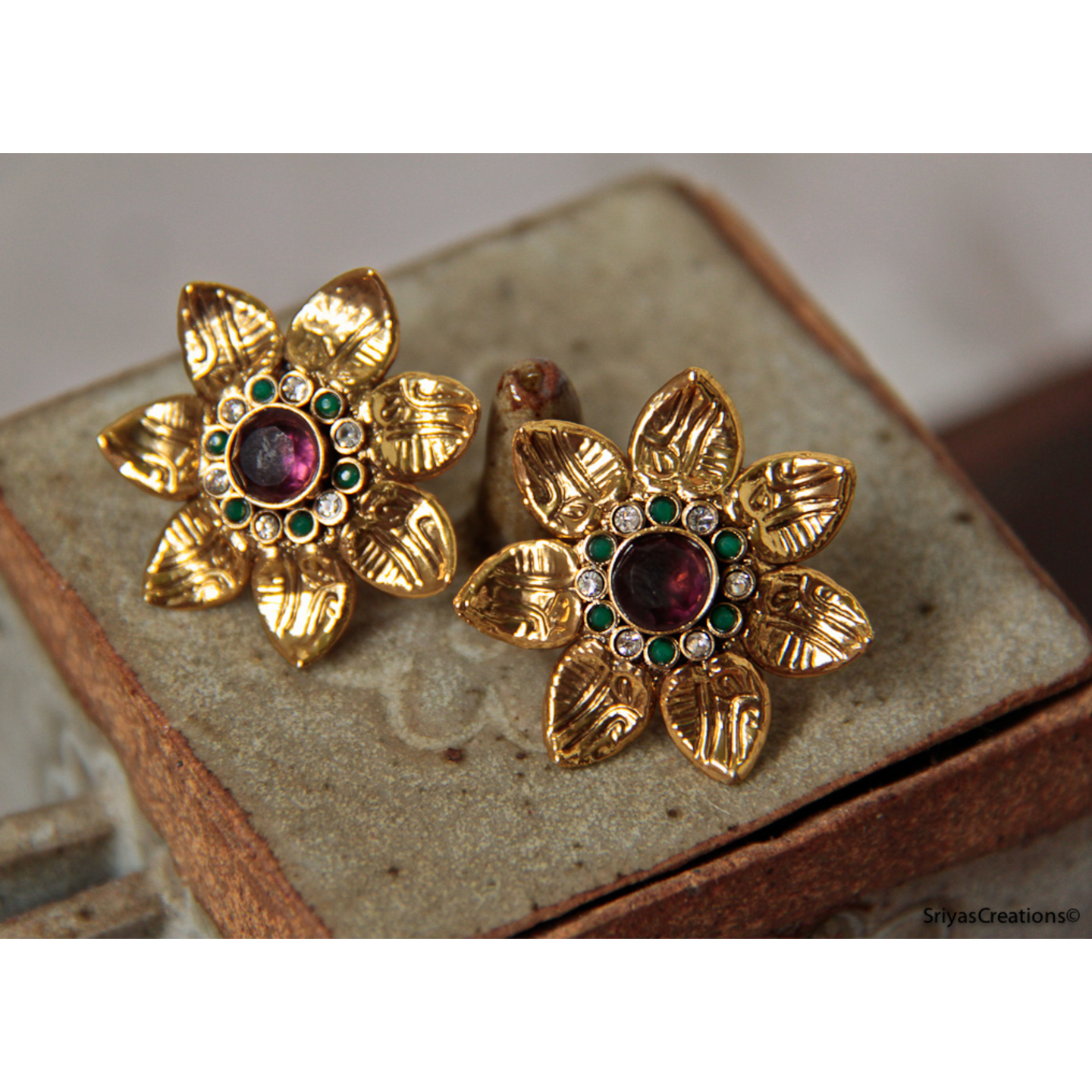 Purple Green Multi Floral Stud