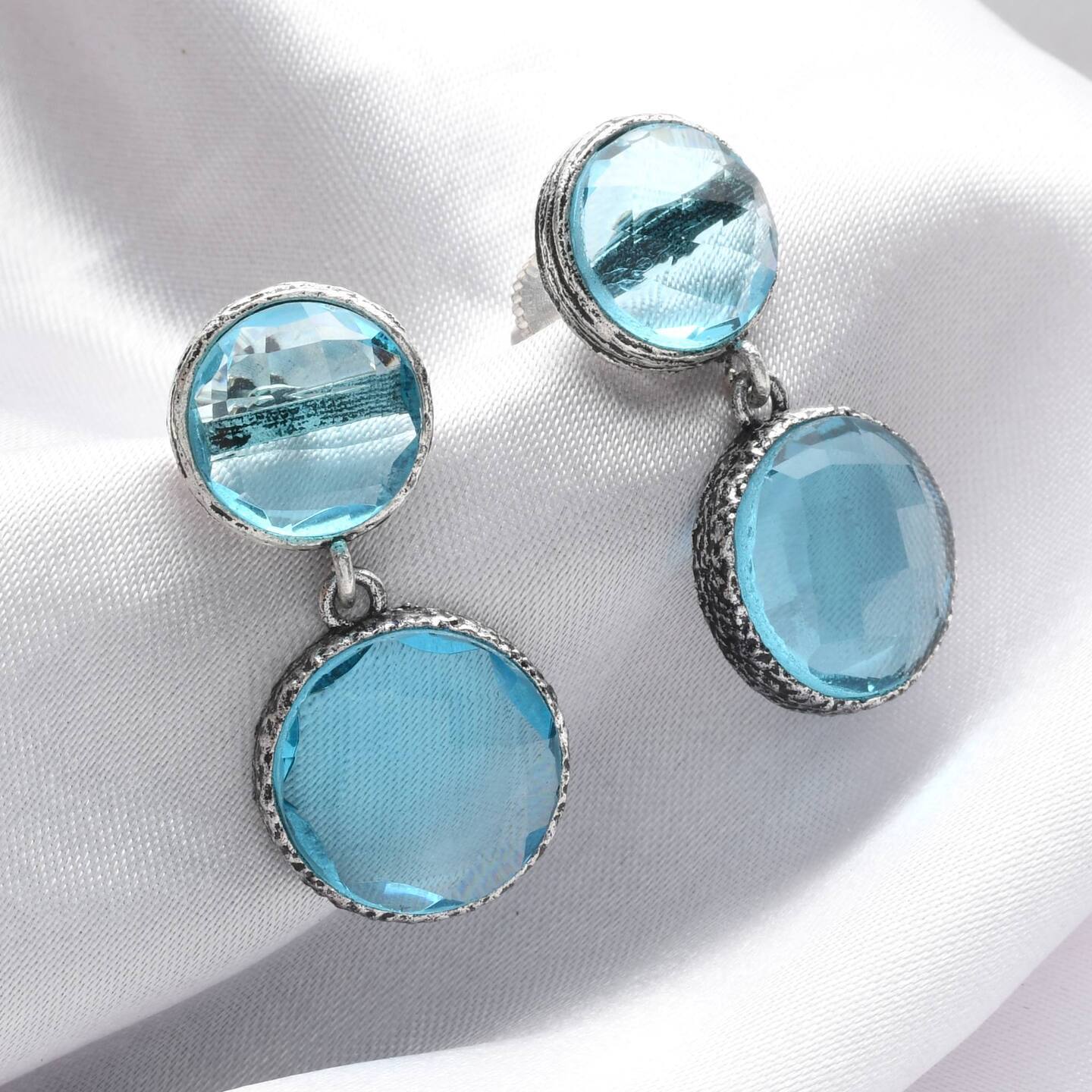 Sky Blue Round Danglers