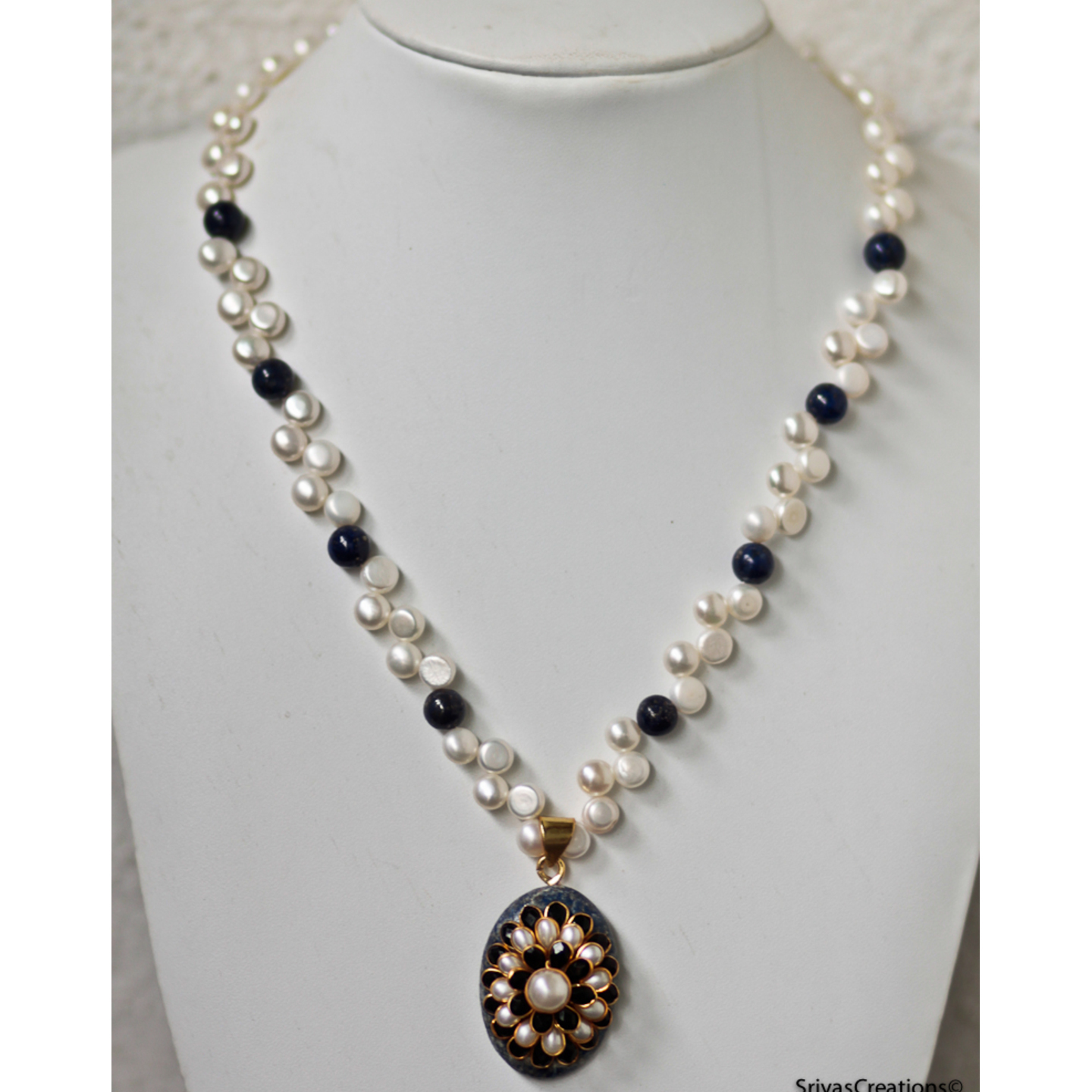 Blue Pearl Pachi Pendant Necklace Set