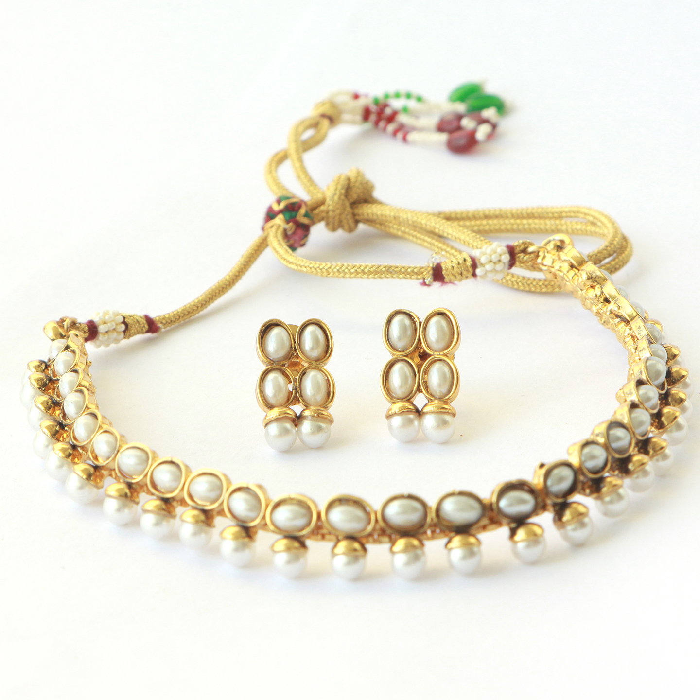Pearl Oval Stone Pearl Necklace Set