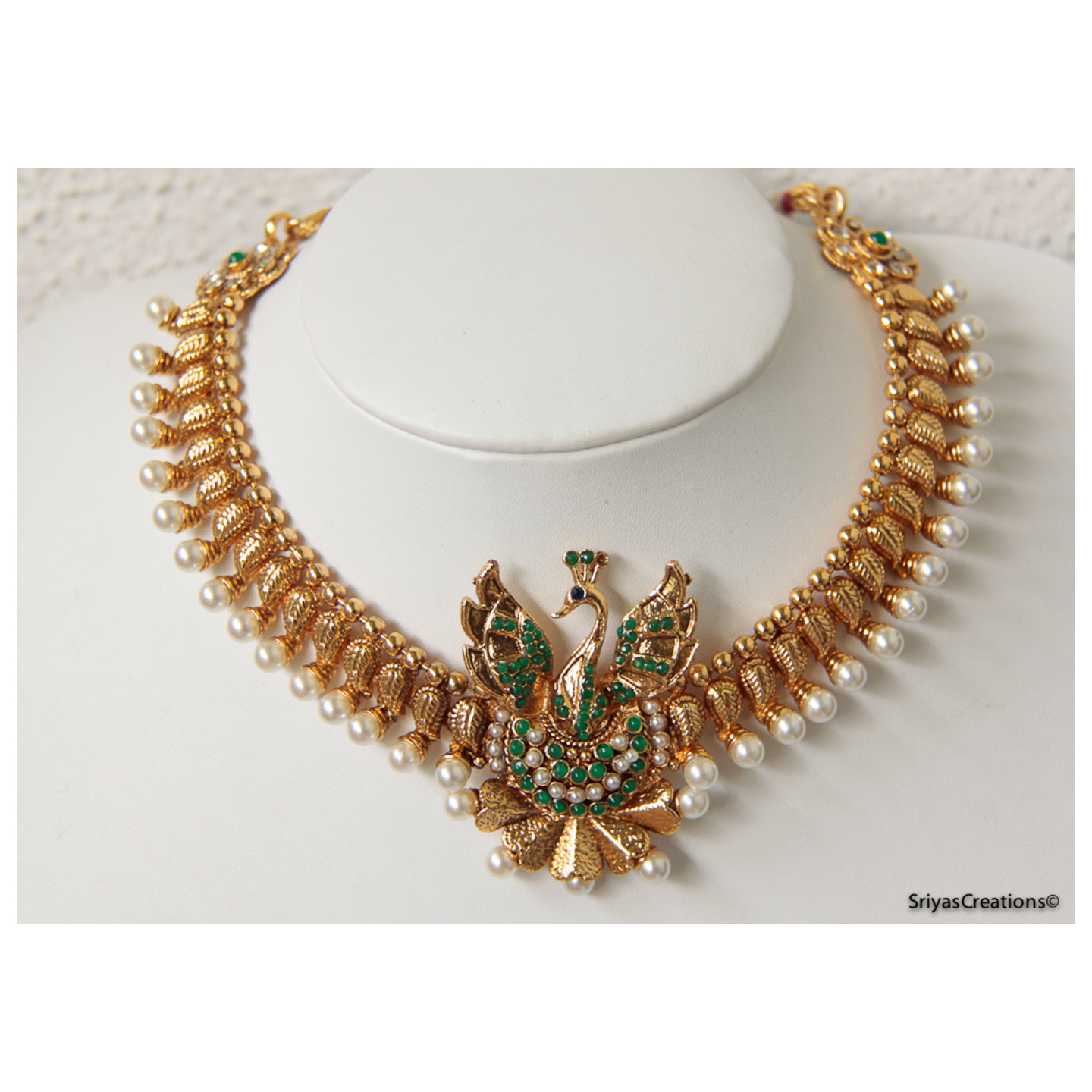 Peacock Pendant Necklace Set - Green