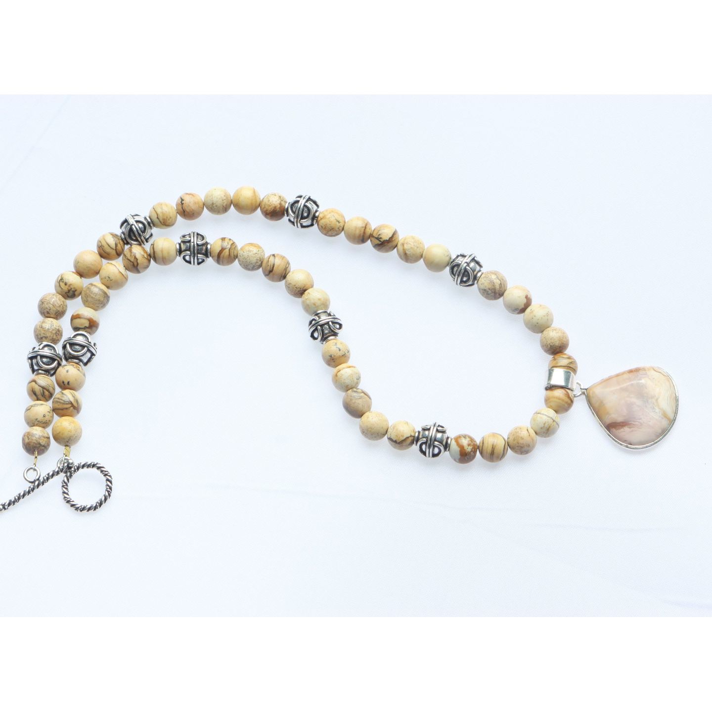 Beige Silver Tone Gemstone Handmade Necklace