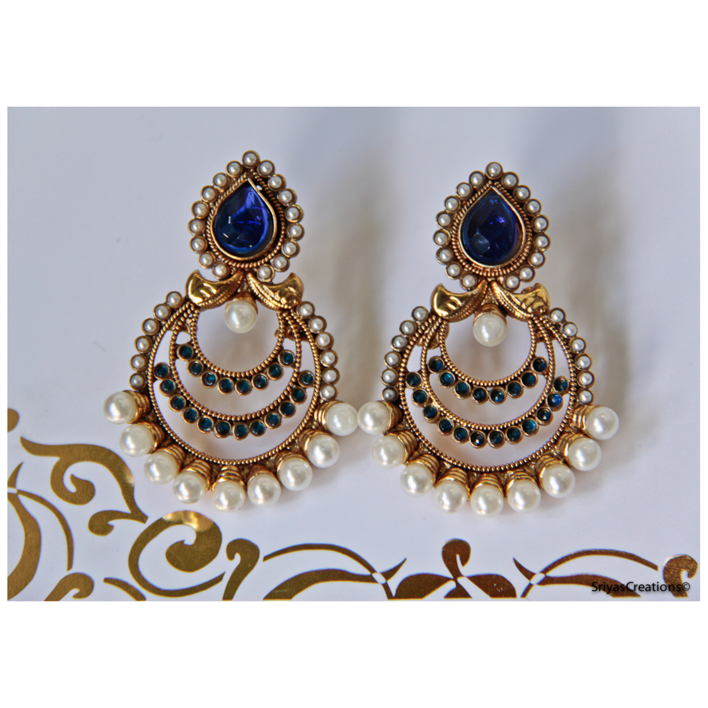 Blue Drop Top & Layered Stone Circled Earring