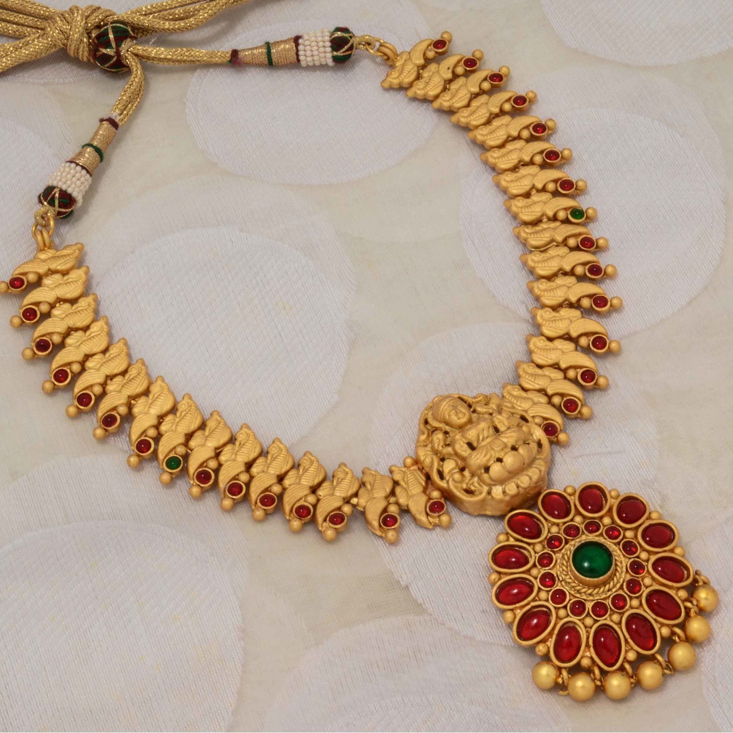 Red Green Lakshmi Layered Necklace Set - Wedding Collections