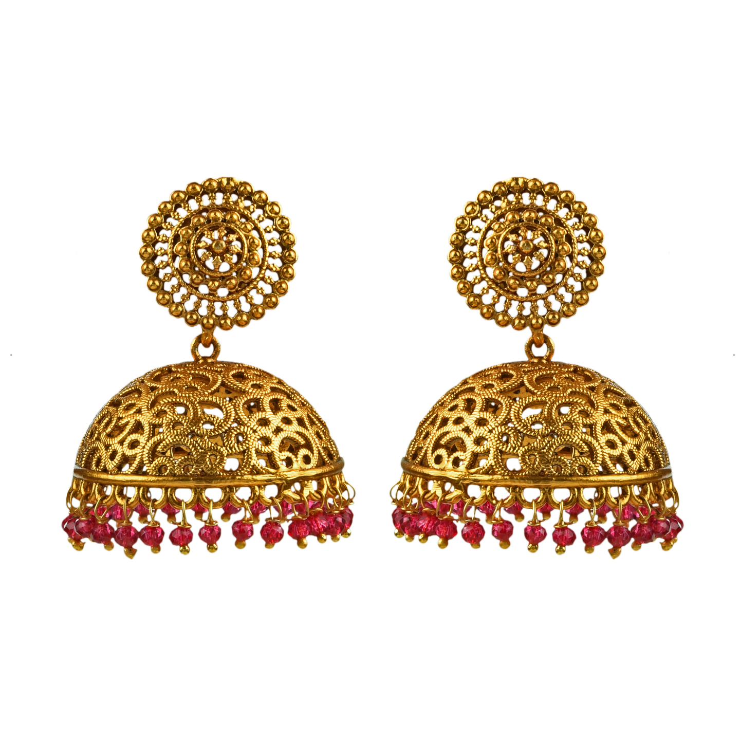 Red Gold Jali Work Jumka
