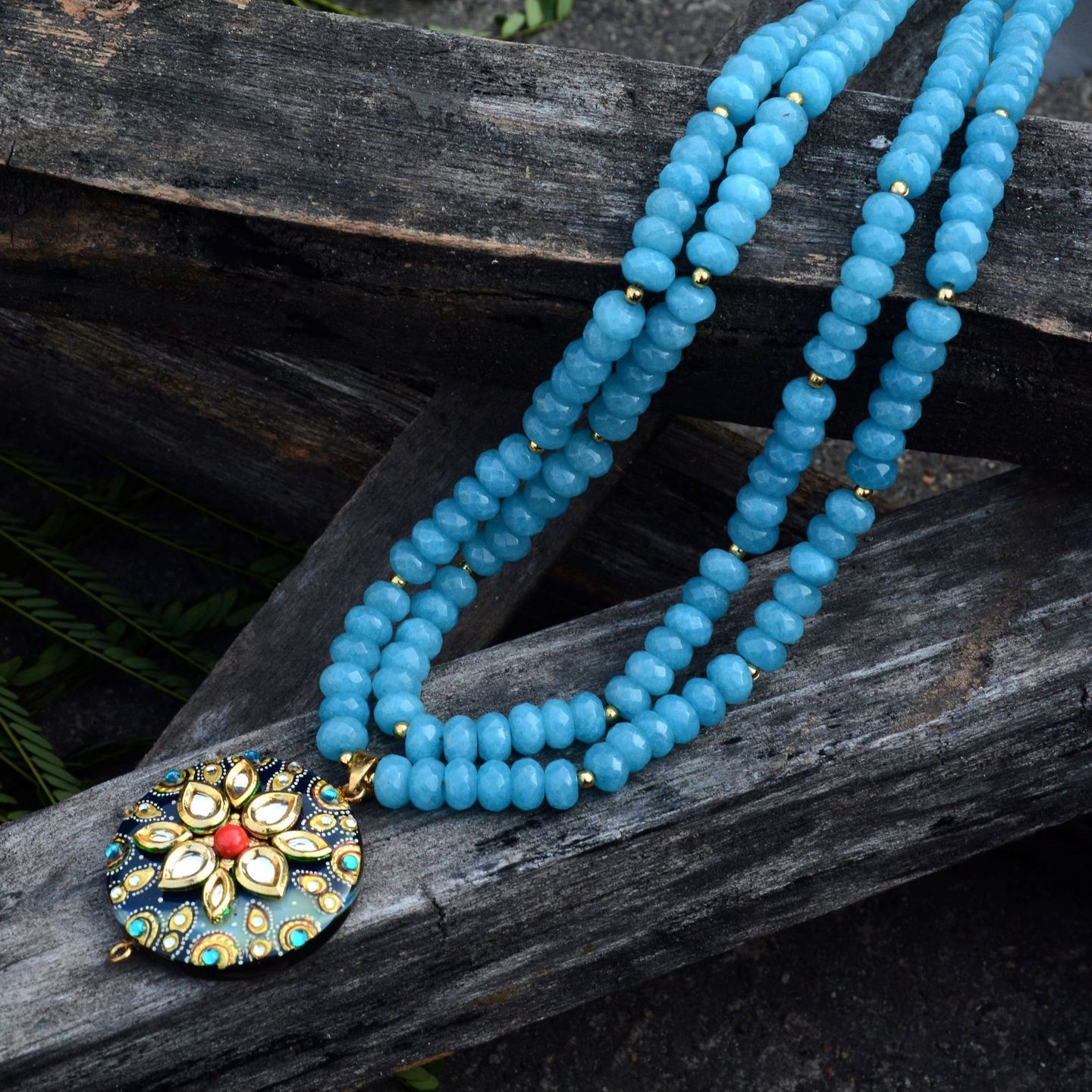 Blue Kundan Tanjore Handmade Layered Designer Necklace