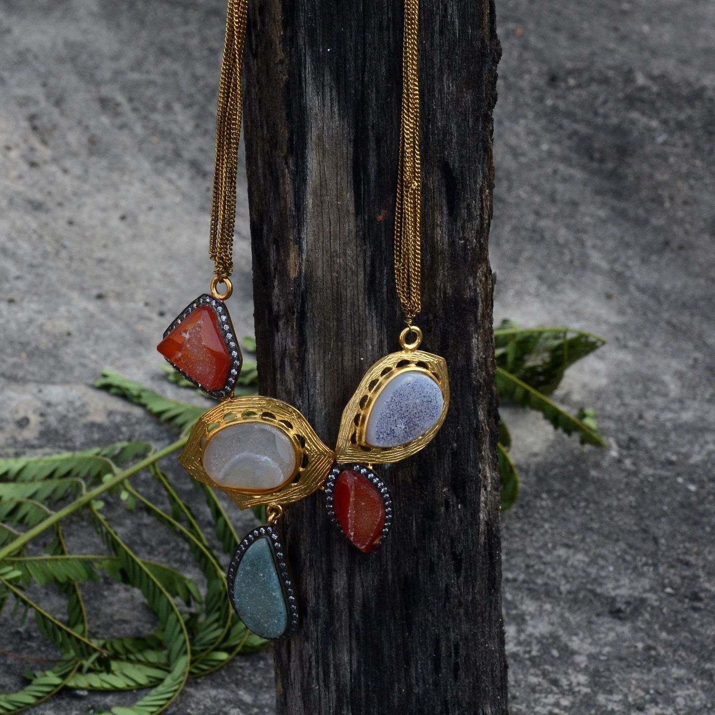 Grey Green Red Druzy AD Necklace