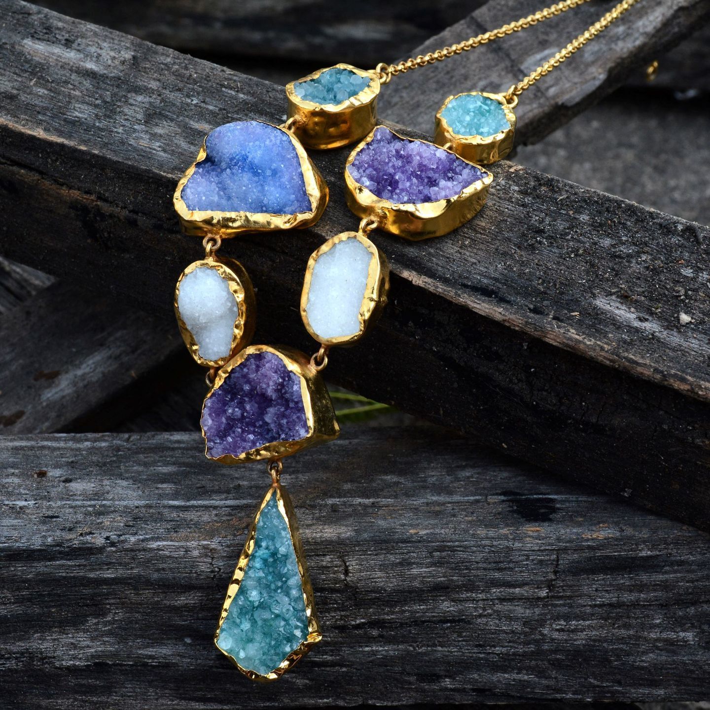 Blue White Purple Druzy Necklace