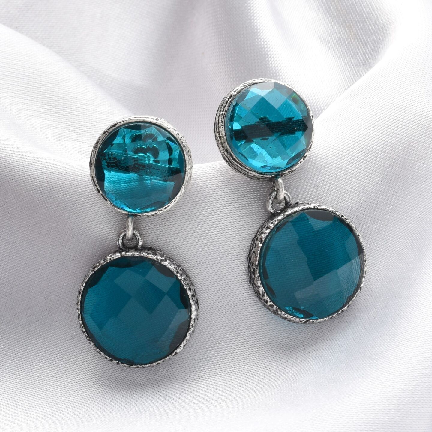 Turquoise Blue Round Danglers
