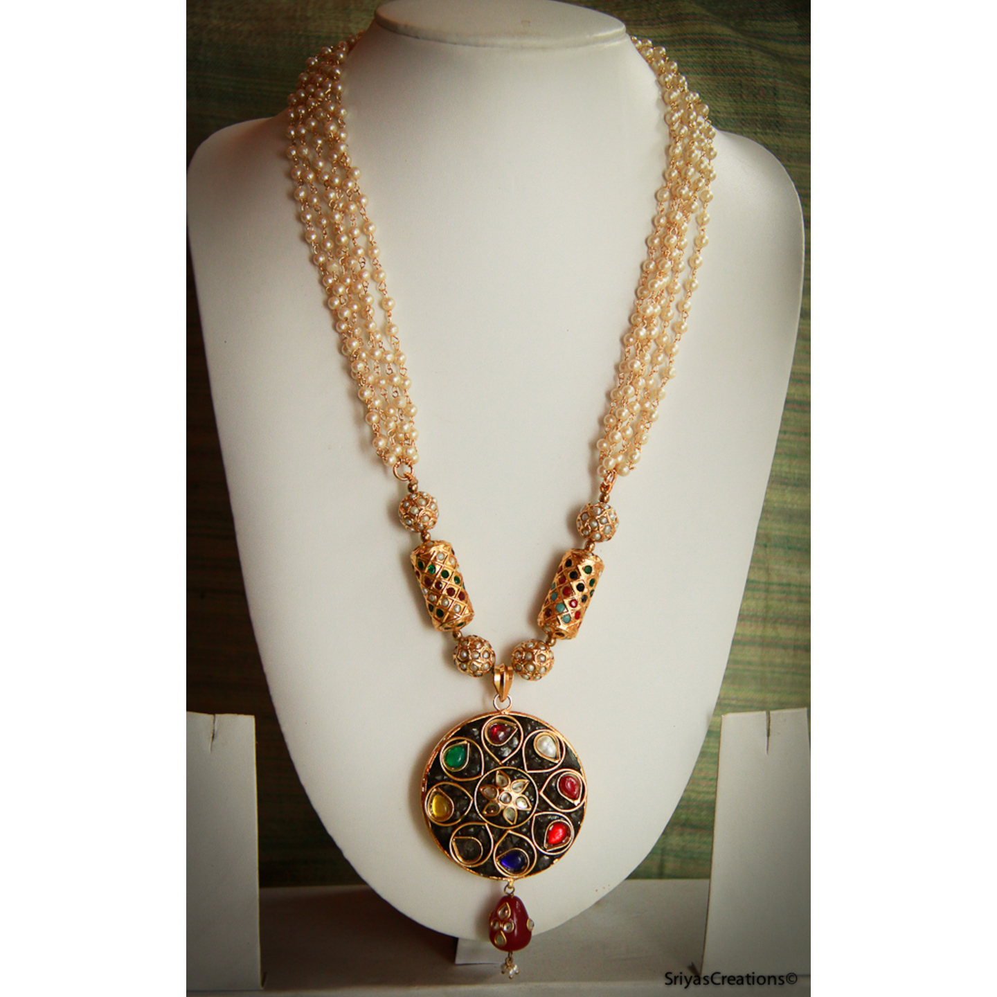 Navaratna Multi Layer Pearl Necklace Set