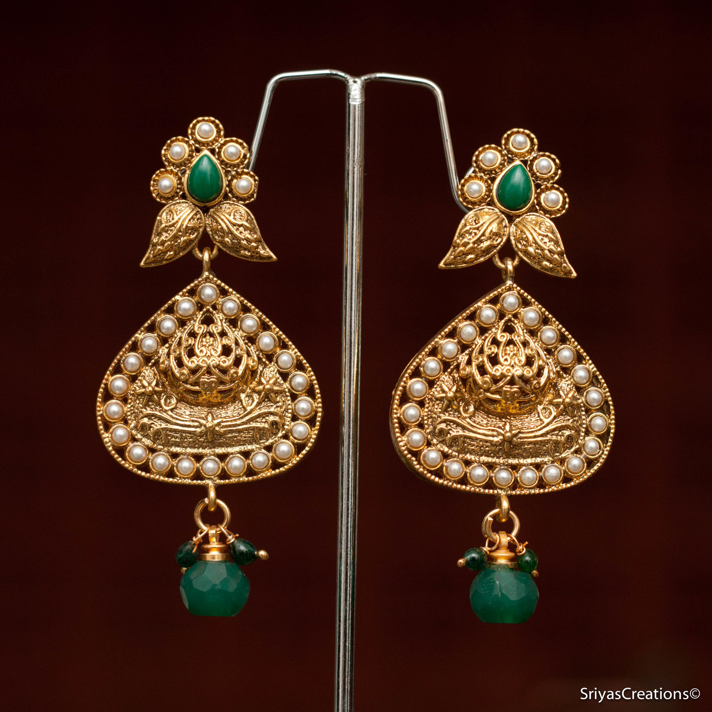 Green Floral Pearl Drop Dangler