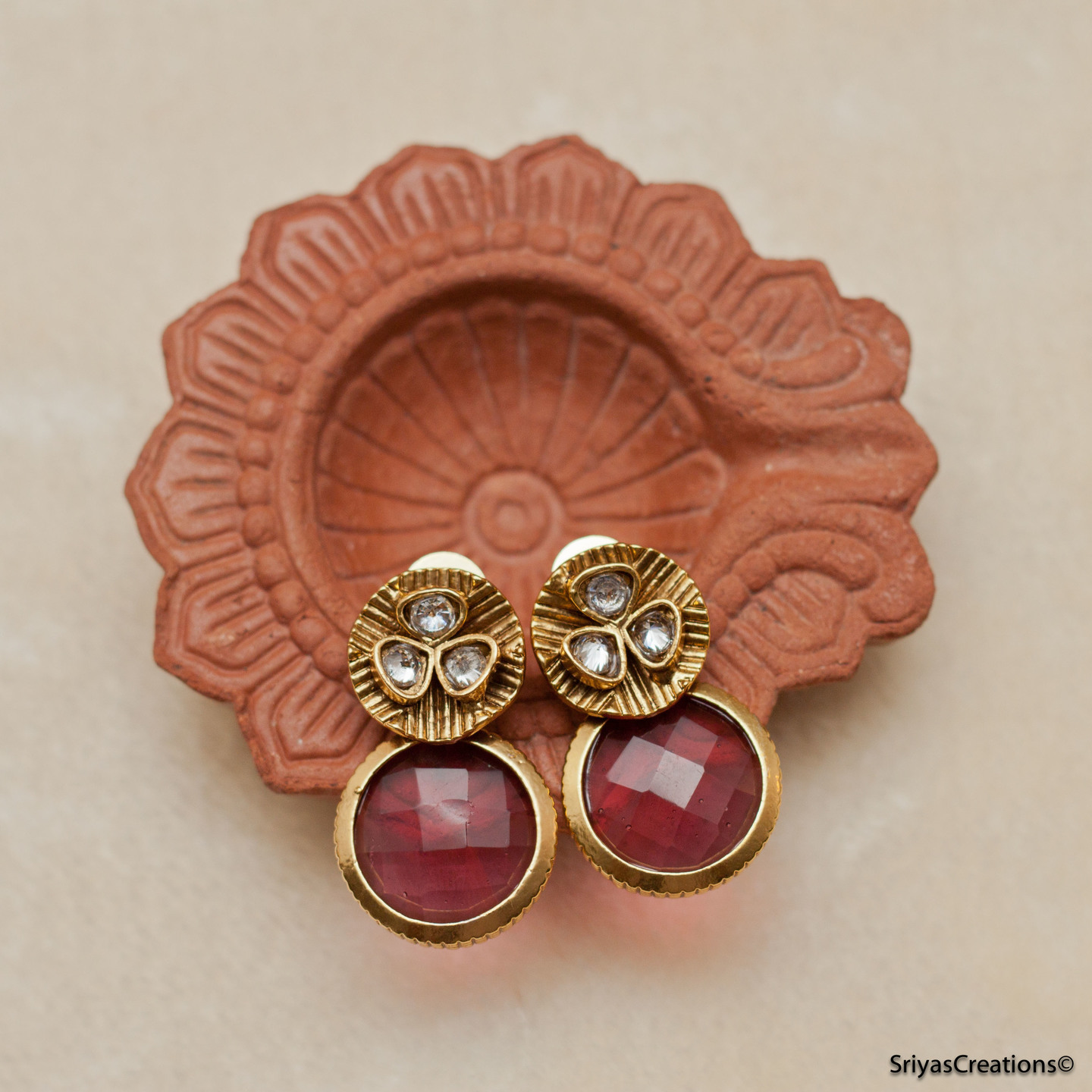 Kundan Top Pink Round Stud 