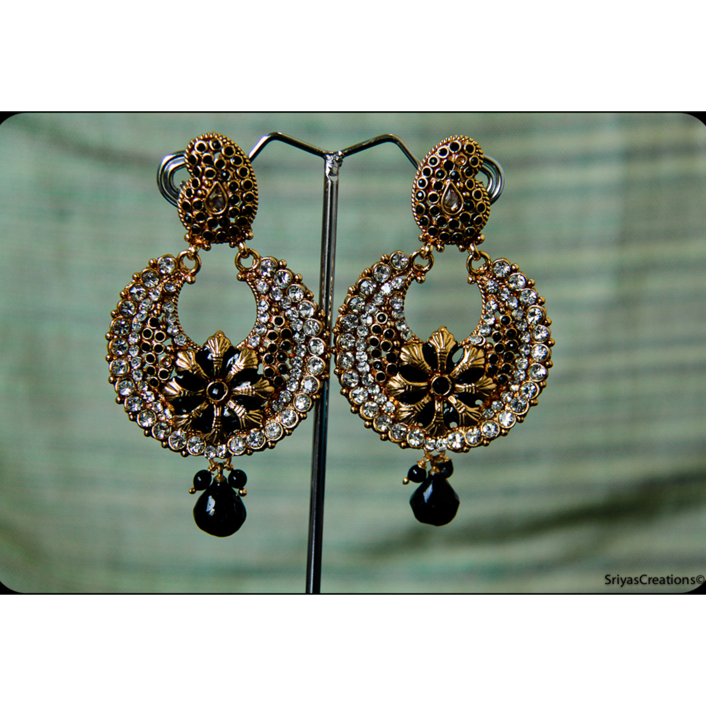 Black Mango Round Floral Meenakari Danglers
