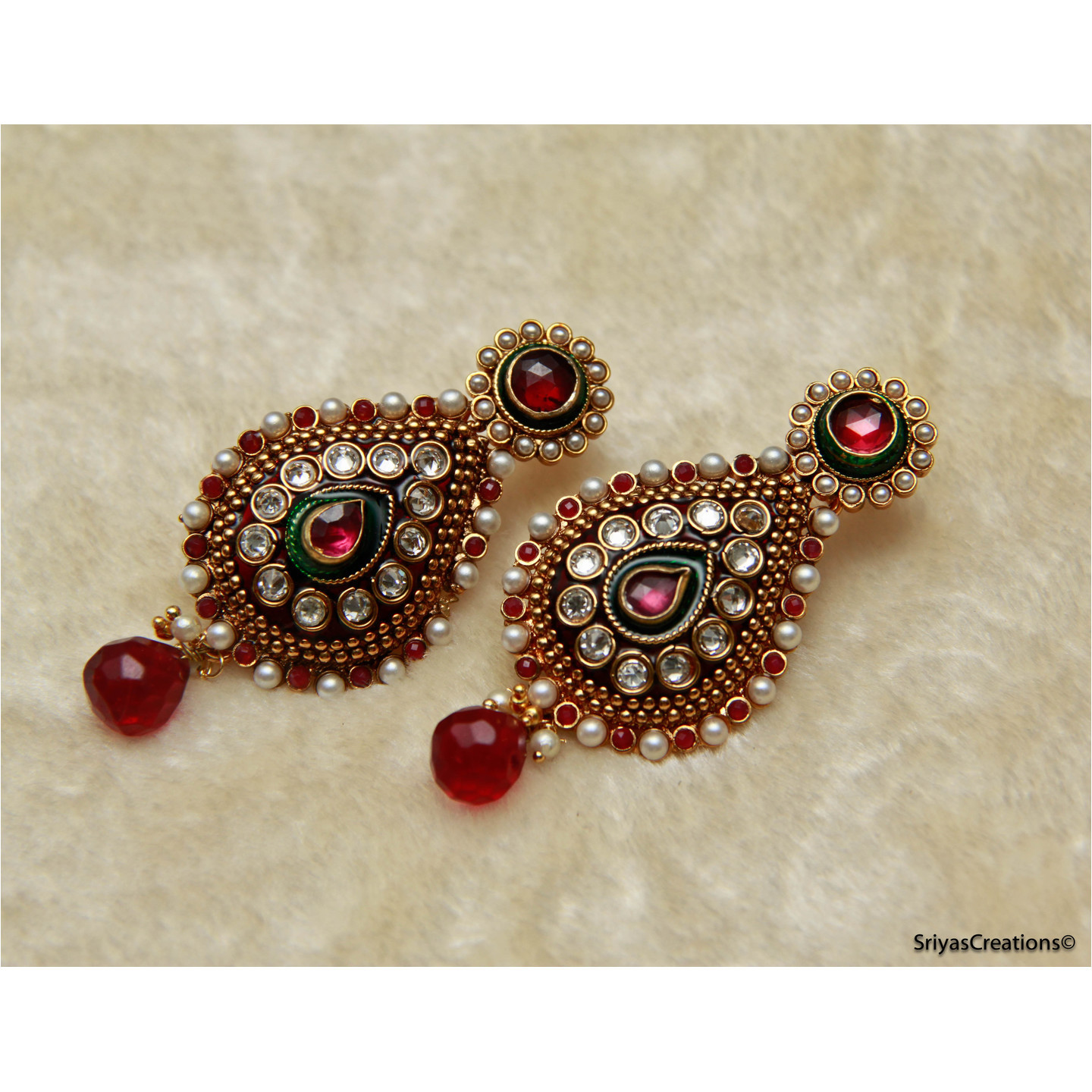 Pink Green Round & Drop Dangler