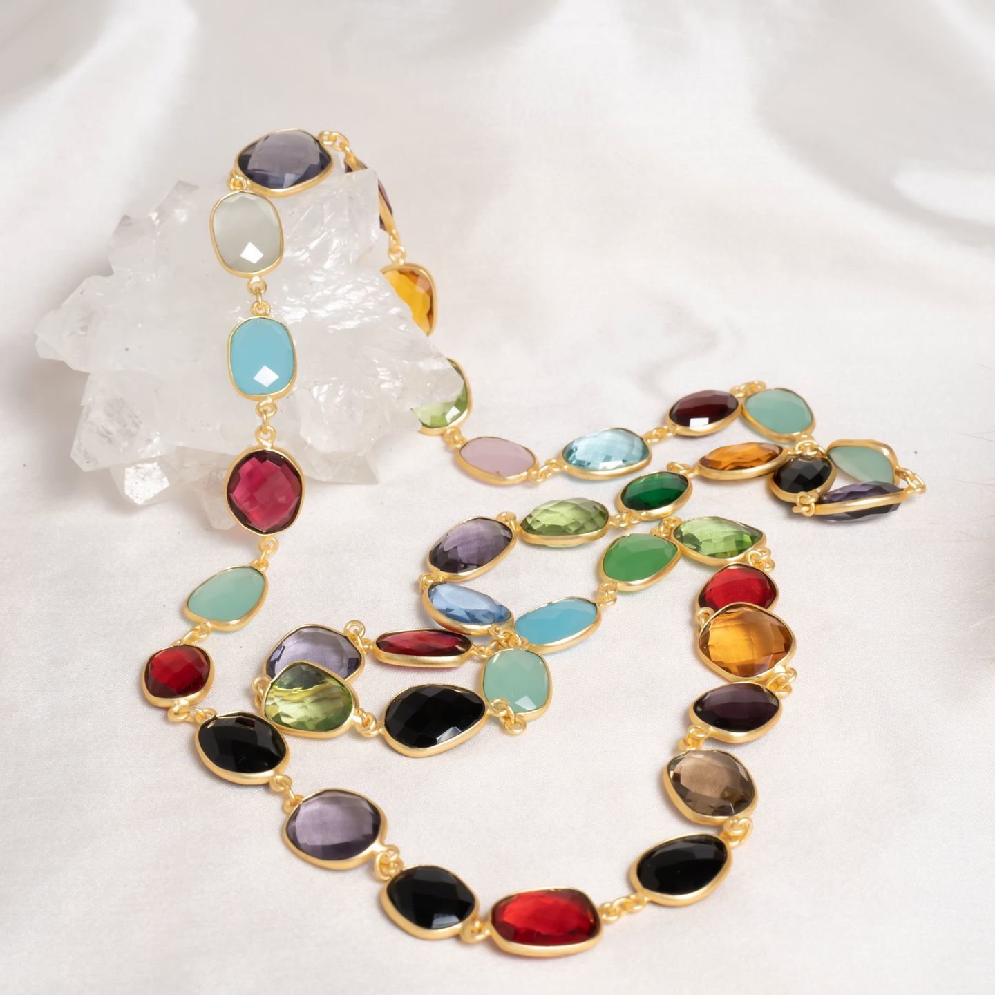 Multi color Long Gold Tone Necklace