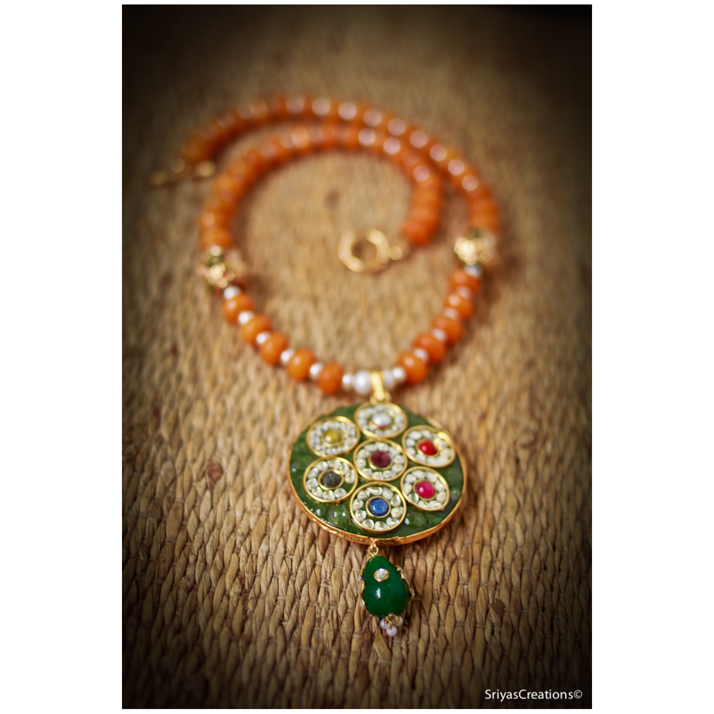 Green Orange Multi Pendant Necklace Set