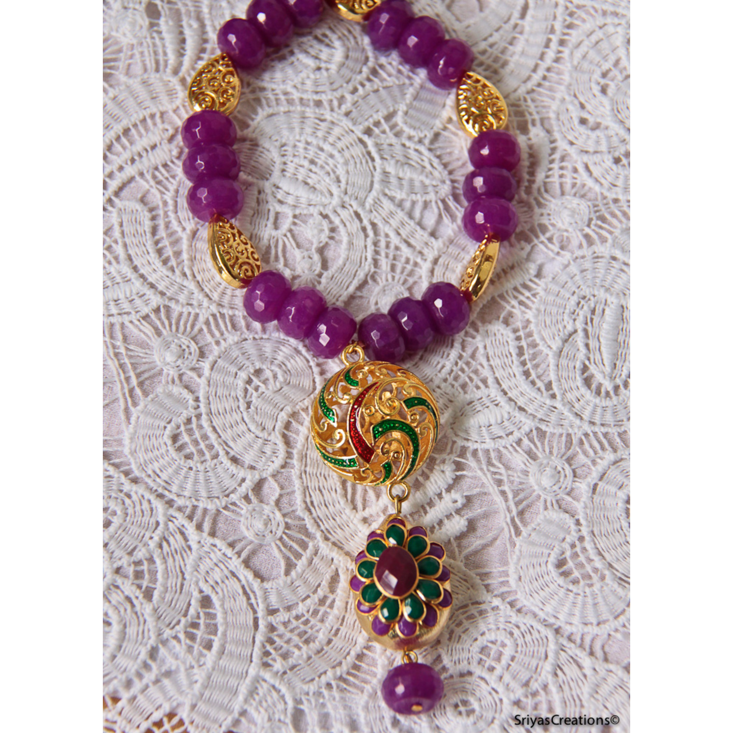Purple Floral Pachi Necklace Set