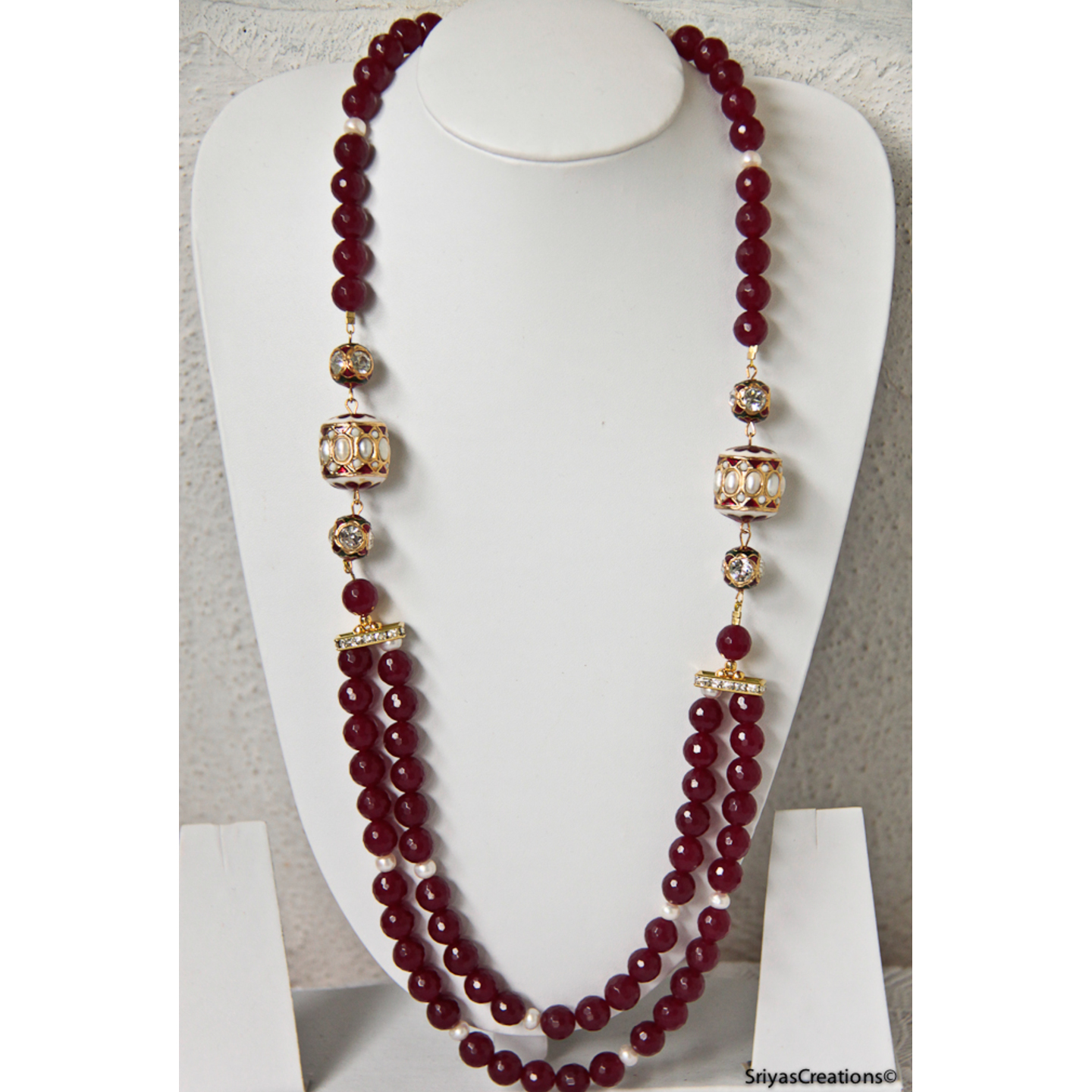 Red Layer Long Gemstone Handmade Necklace
