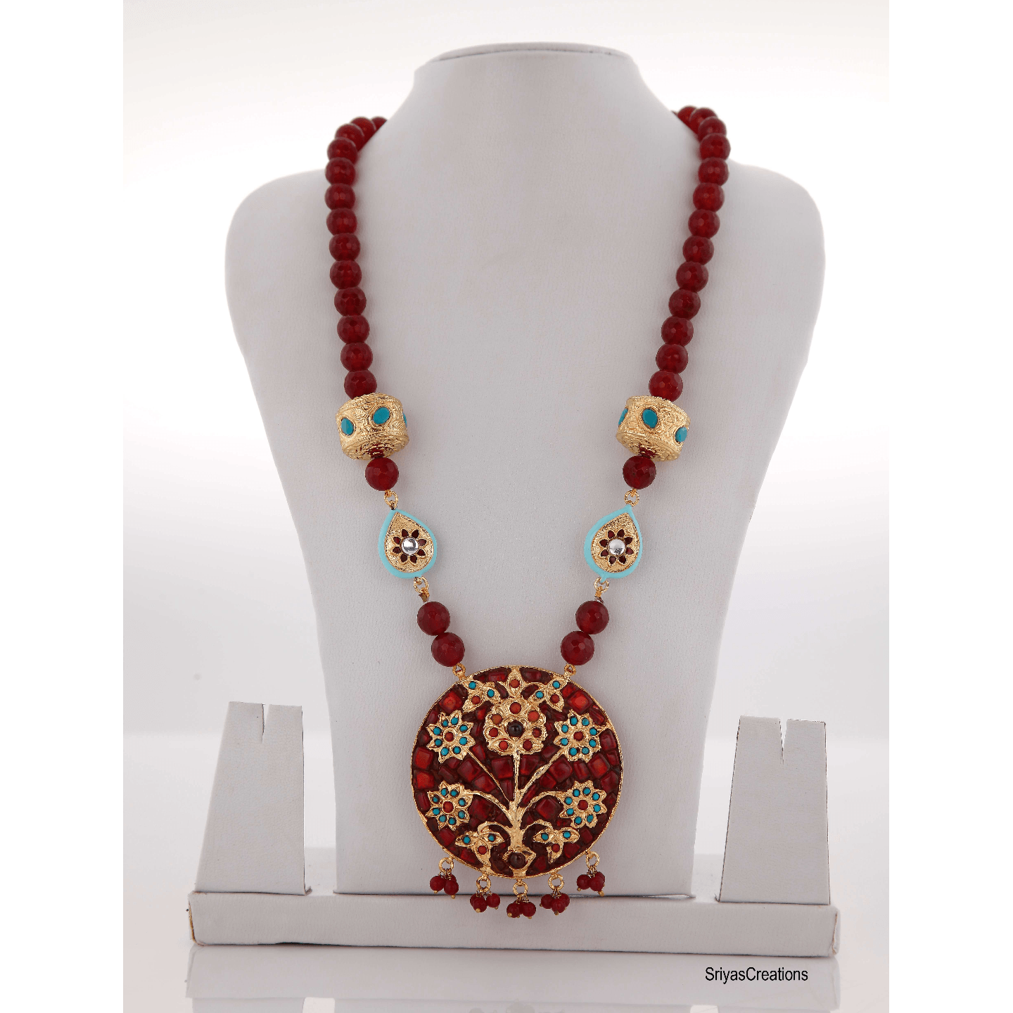 Red Turquoise Gemstone Tanjore Pathaka Pendant