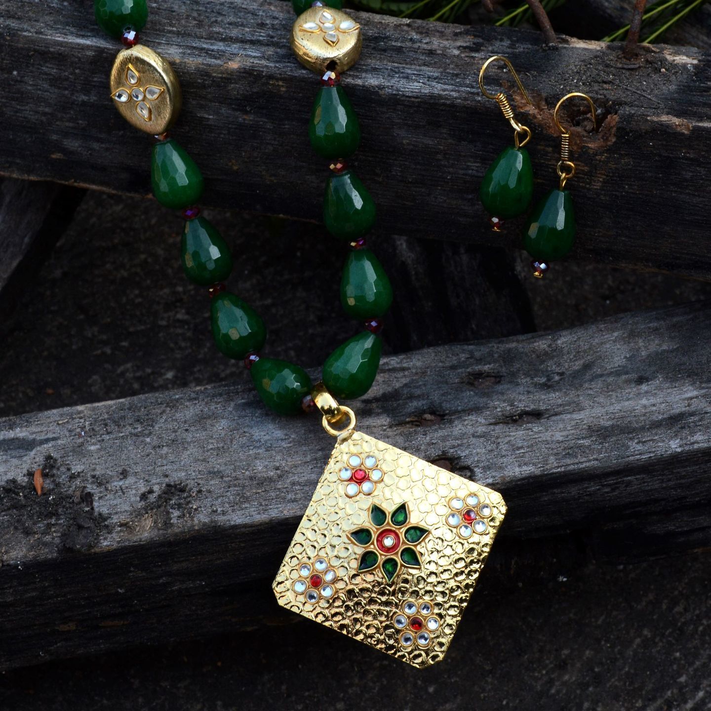 Green Red Gold Handmade Necklace