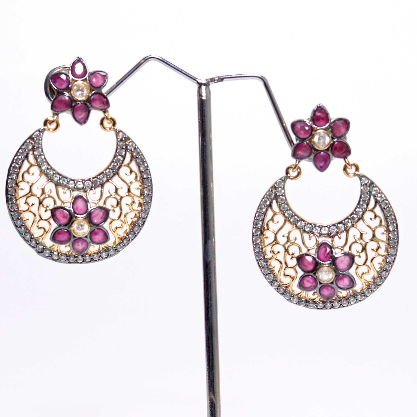 Red Floral Chand Earrings