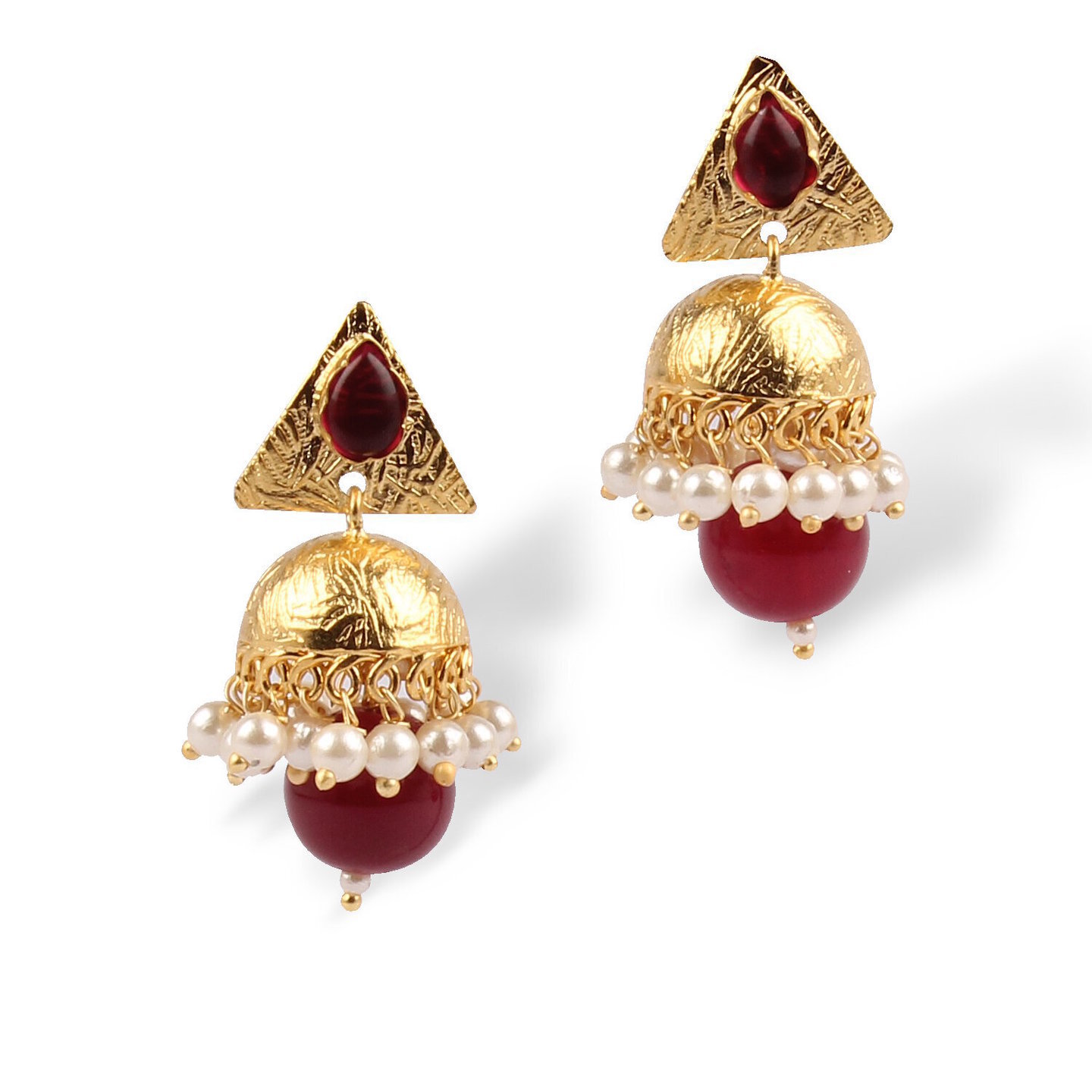 Cherry Red Stone & Pearl Gold Jumkas
